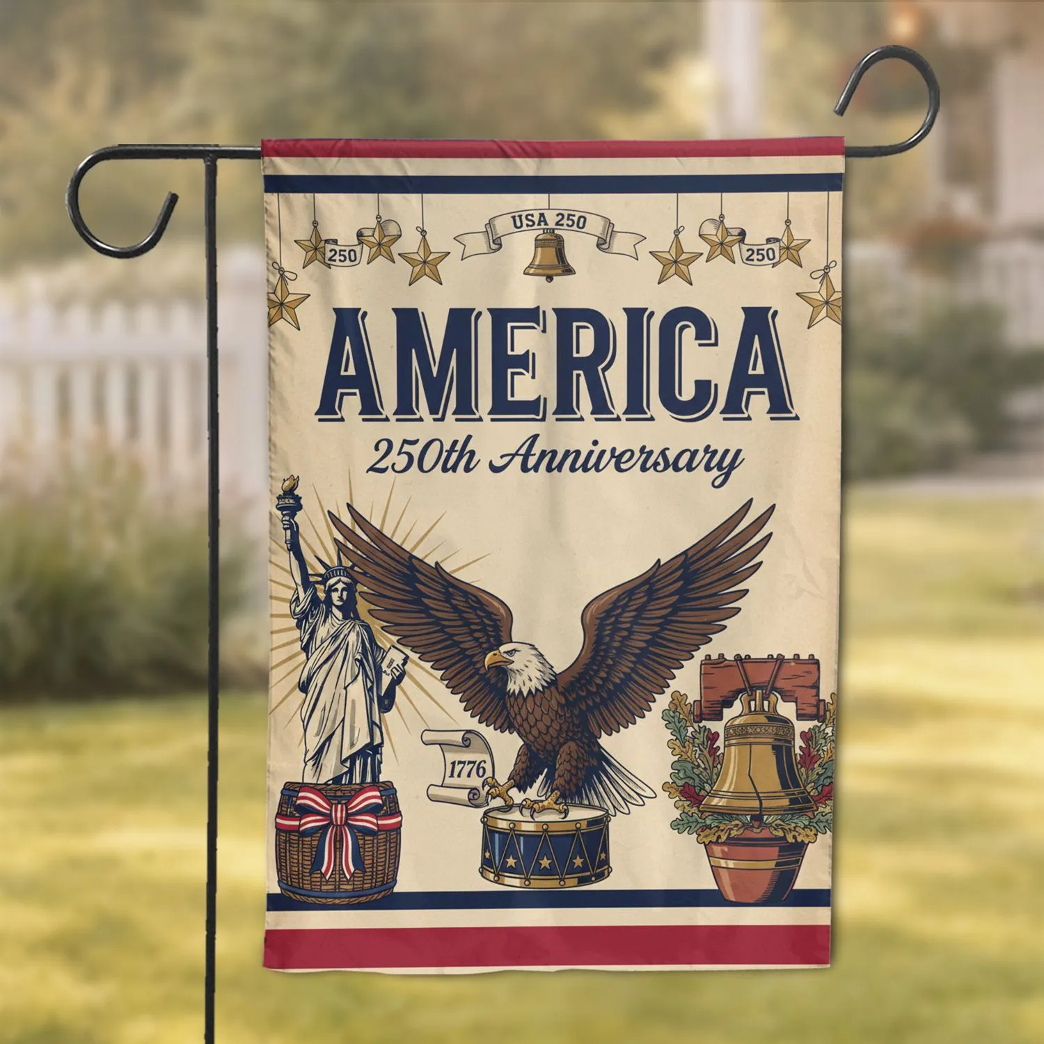 Bald Eagle Statue of Liberty Liberty Bell - USA 250th Anniversary Independence Day Garden Flag - 1