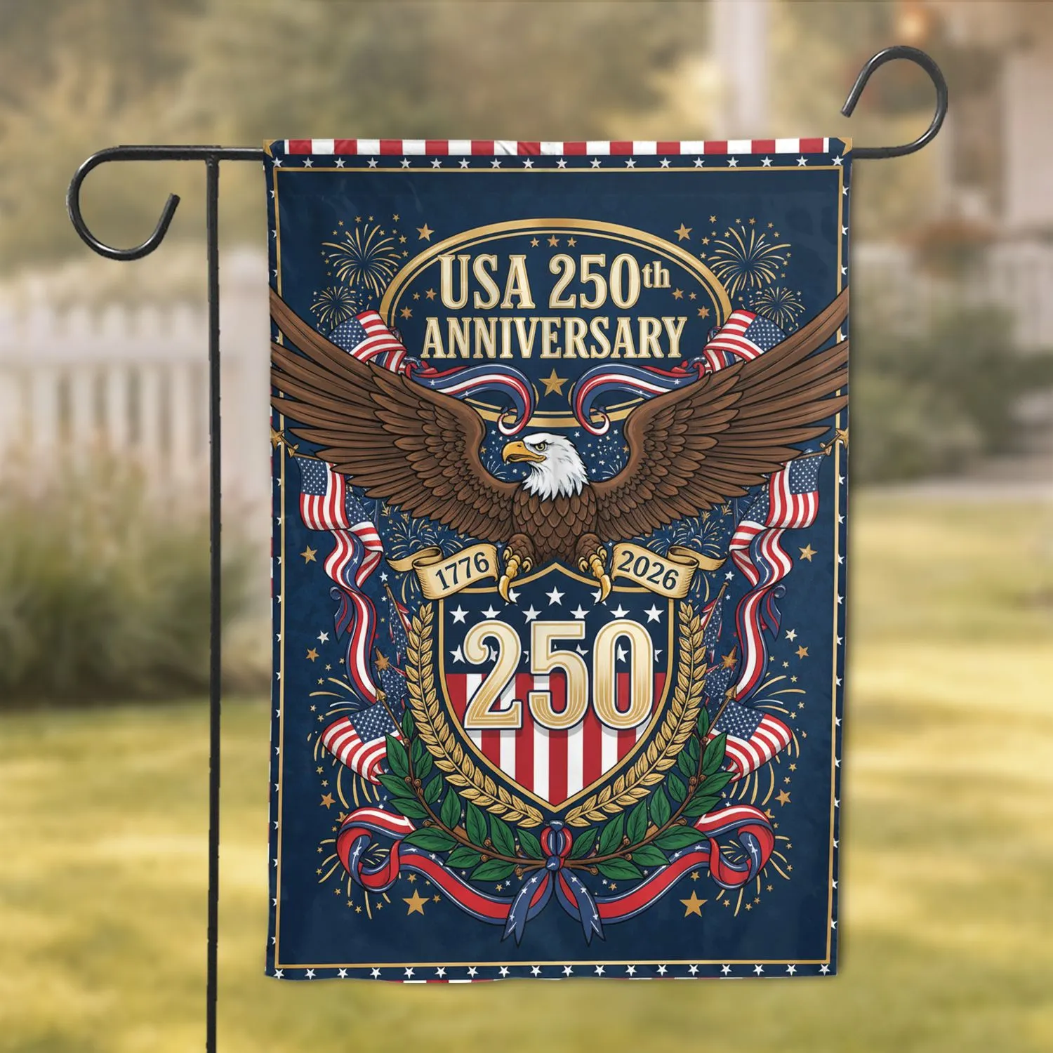 Bald Eagle American Flag USA 250th Anniversary 1776-2026 Independence Day Garden Flag - 1