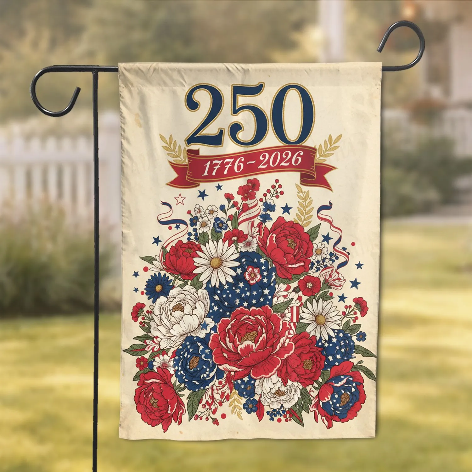 Patriotic Floral 250th Anniversary - America's Independence Day Gift Garden Flag - 1