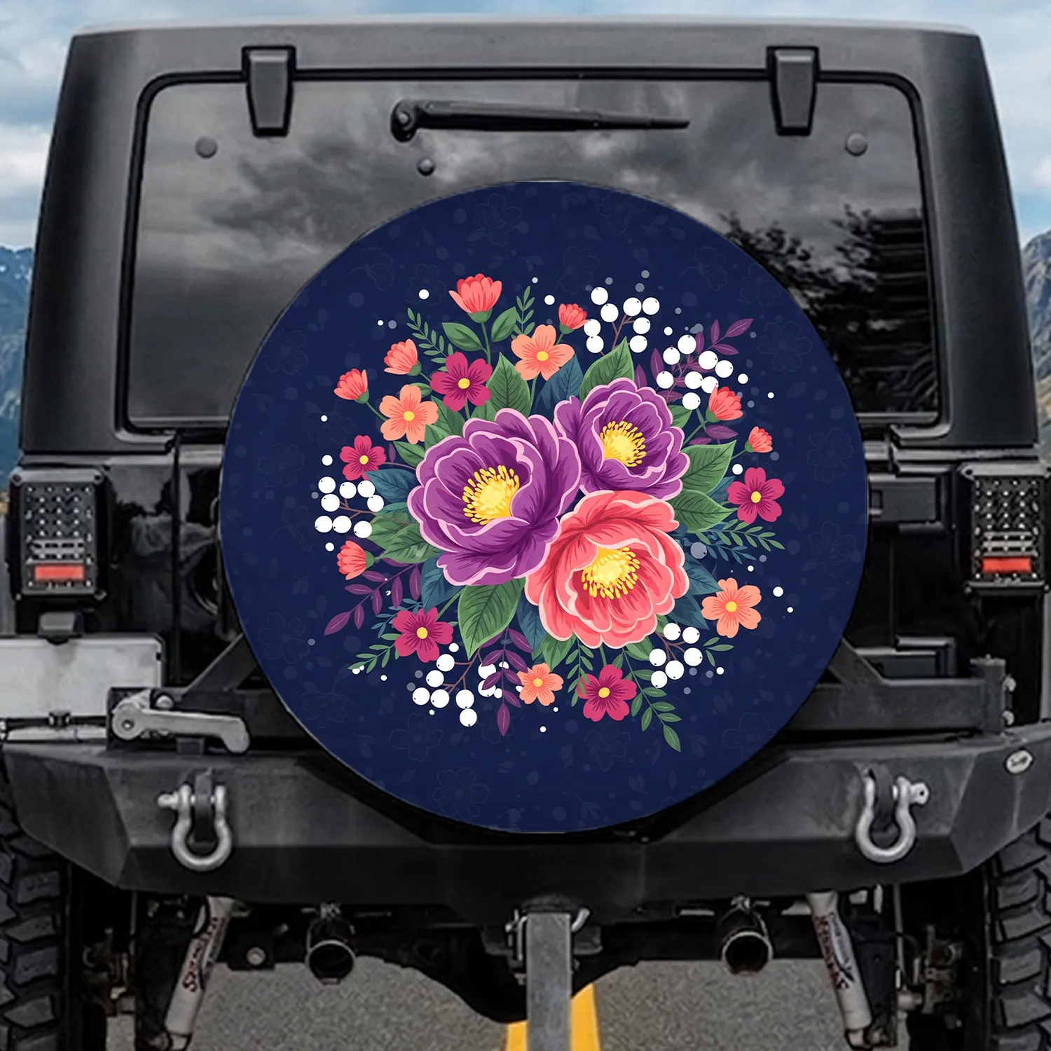 Purple Coral Pink Botanical Flower Bouquet - Everyday Auto Accessory for Nature Lover Gift Spare Tire Cover - 1