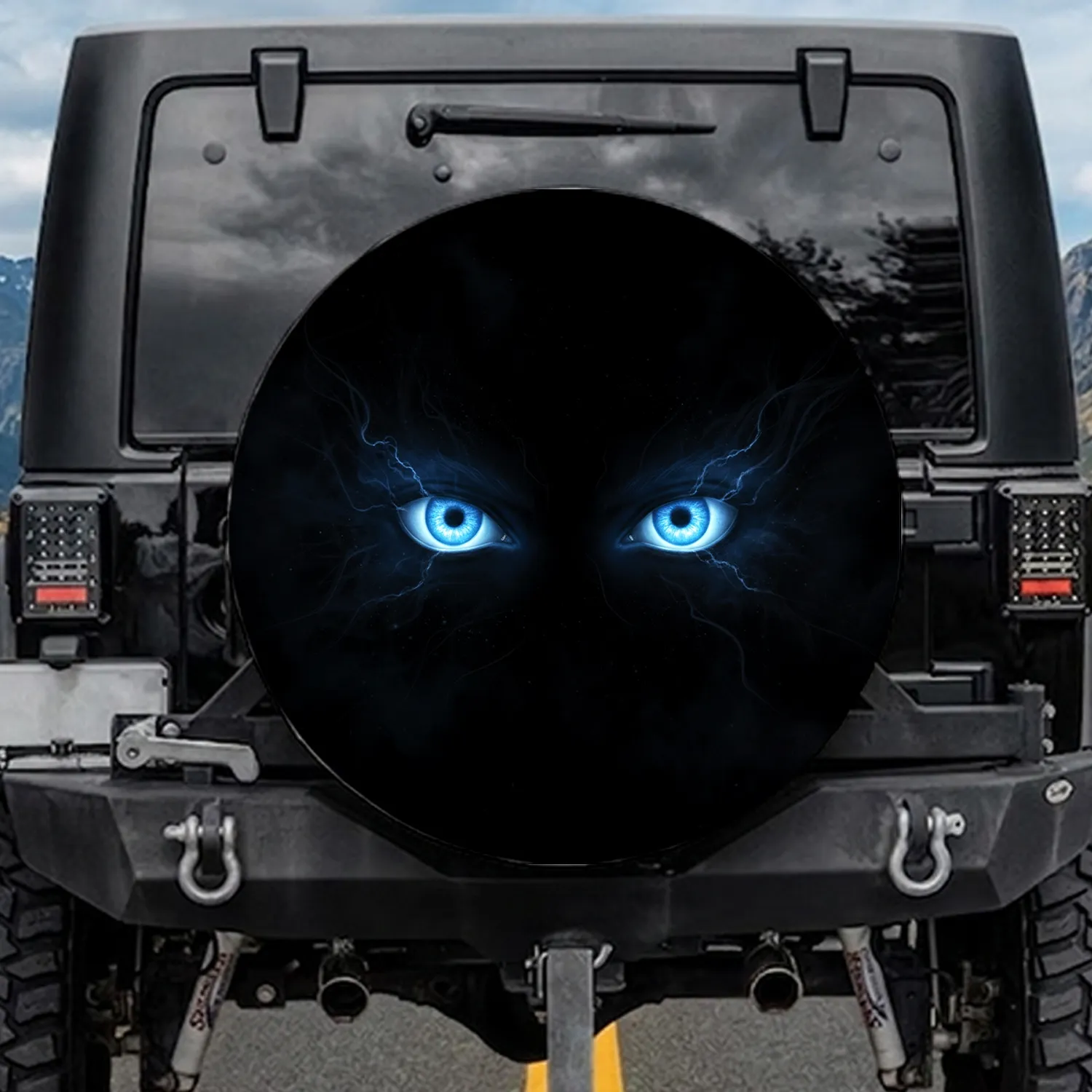 Electric Blue Glowing Eyes - Watchful Presence Mystery Car Accessory Gift Spare Tire Cover - 1
