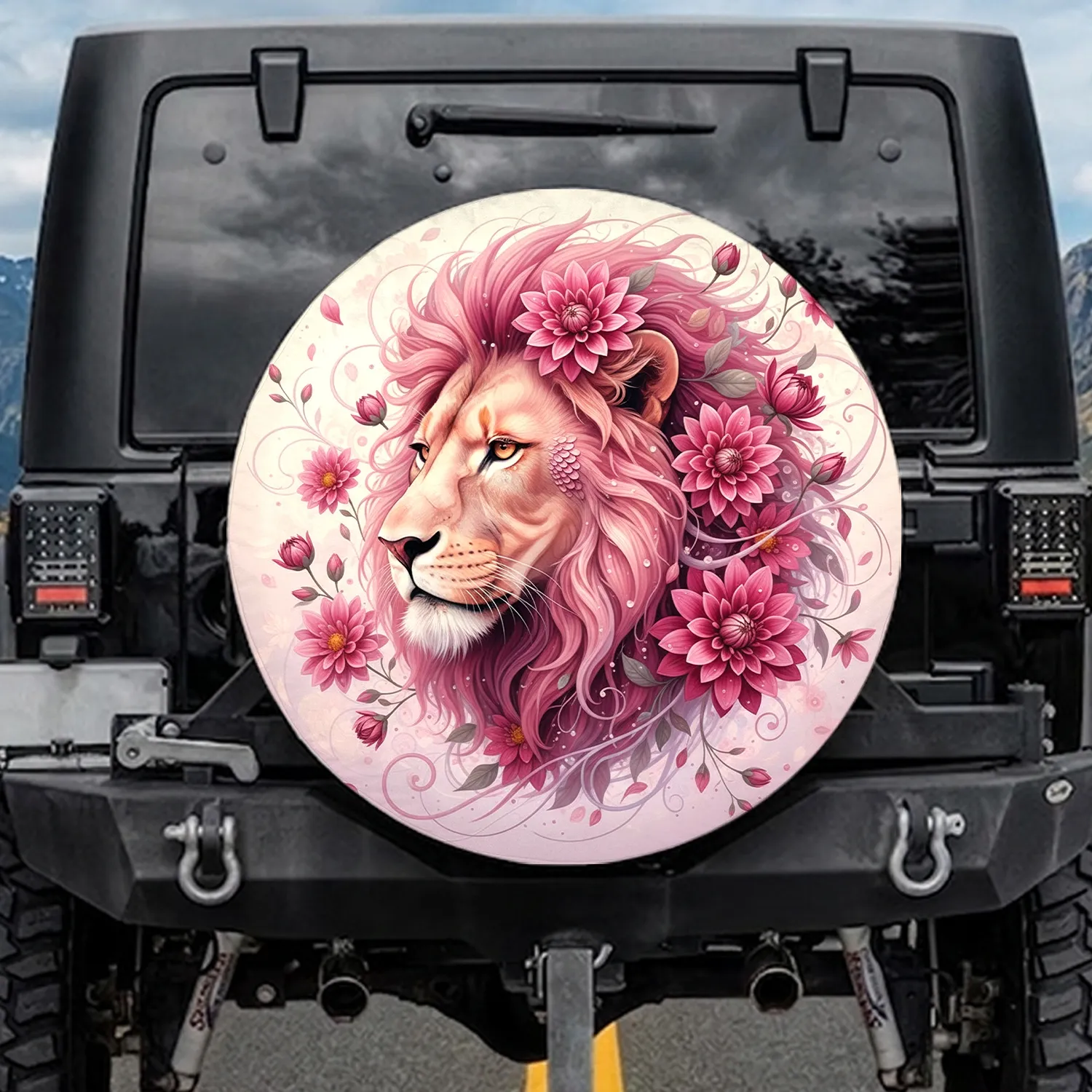 Lion Head Dahlia Floral Wildlife Lover Travel Gift Spare Tire Cover - 1