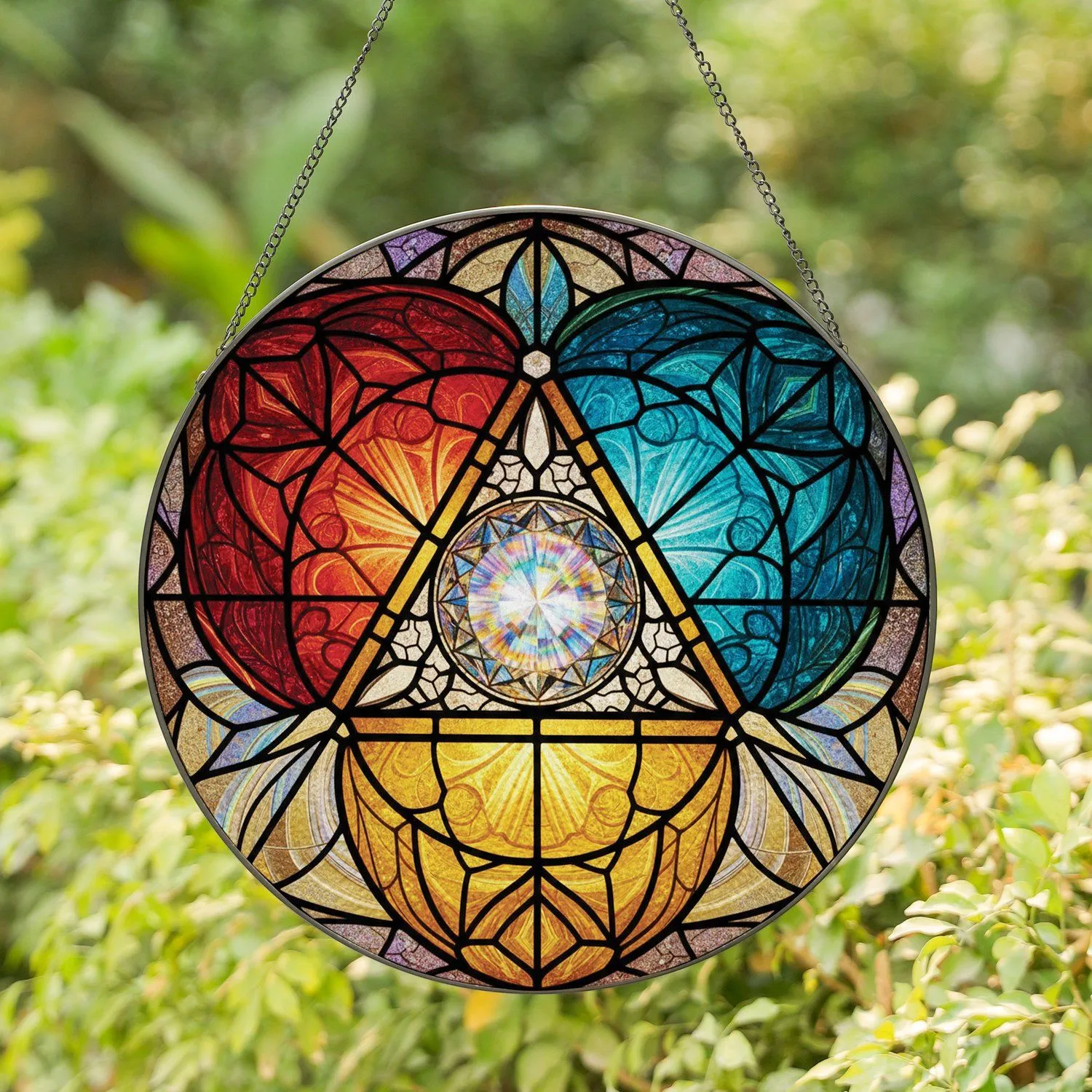 Crystal Sphere Stained Glass Triangle Iridescent Geometric Mosaic - Home Decor Gift Stained Glass Suncatcher - 1
