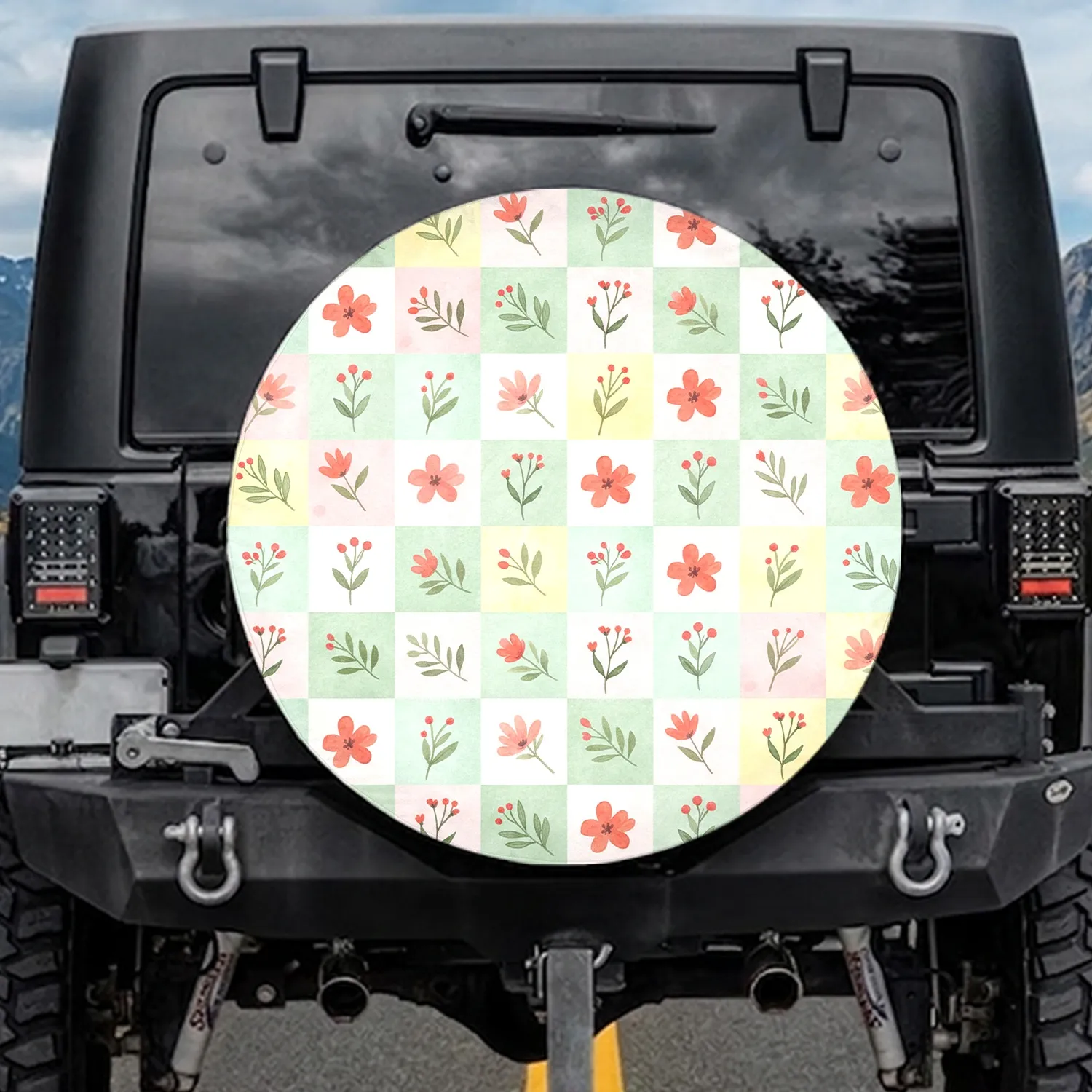 Botanical Squares Floral Sprigs Berries - Home Decor Gift Spare Tire Cover - 1