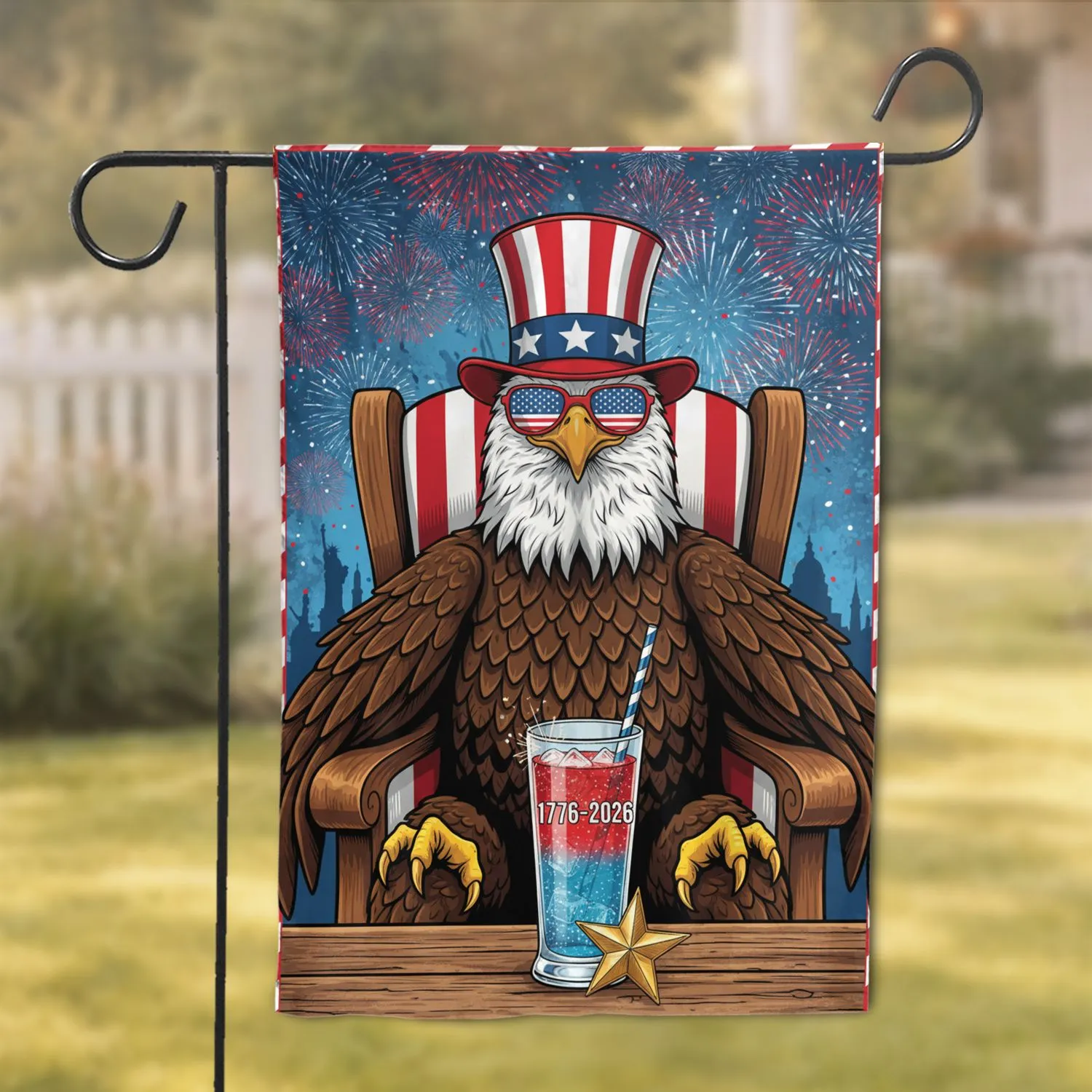 Bald Eagle Uncle Sam Hat Fireworks 1776-2026 - USA 250th Anniversary Gift for Veterans Garden Flag - 1