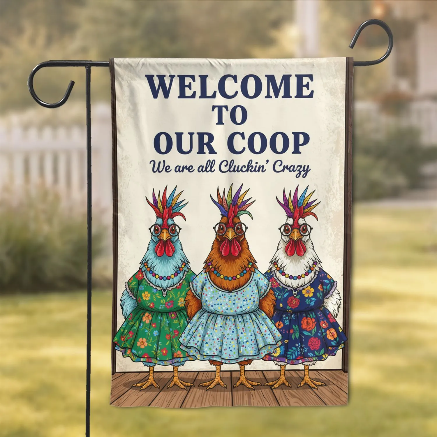 Dressed Chickens 'Welcome To Our Coop' Barn Wall - Farmhouse Home Decor Gift Garden Flag - 1