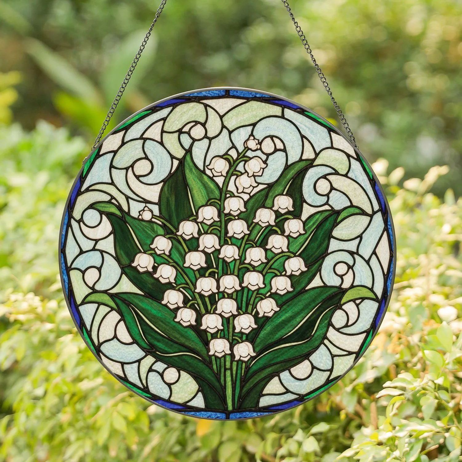 Lily-of-the-Valley Tiffany Stained Glass - Jewel Tone Green Leaf Floral Decor Gift Stained Glass Suncatcher - 1