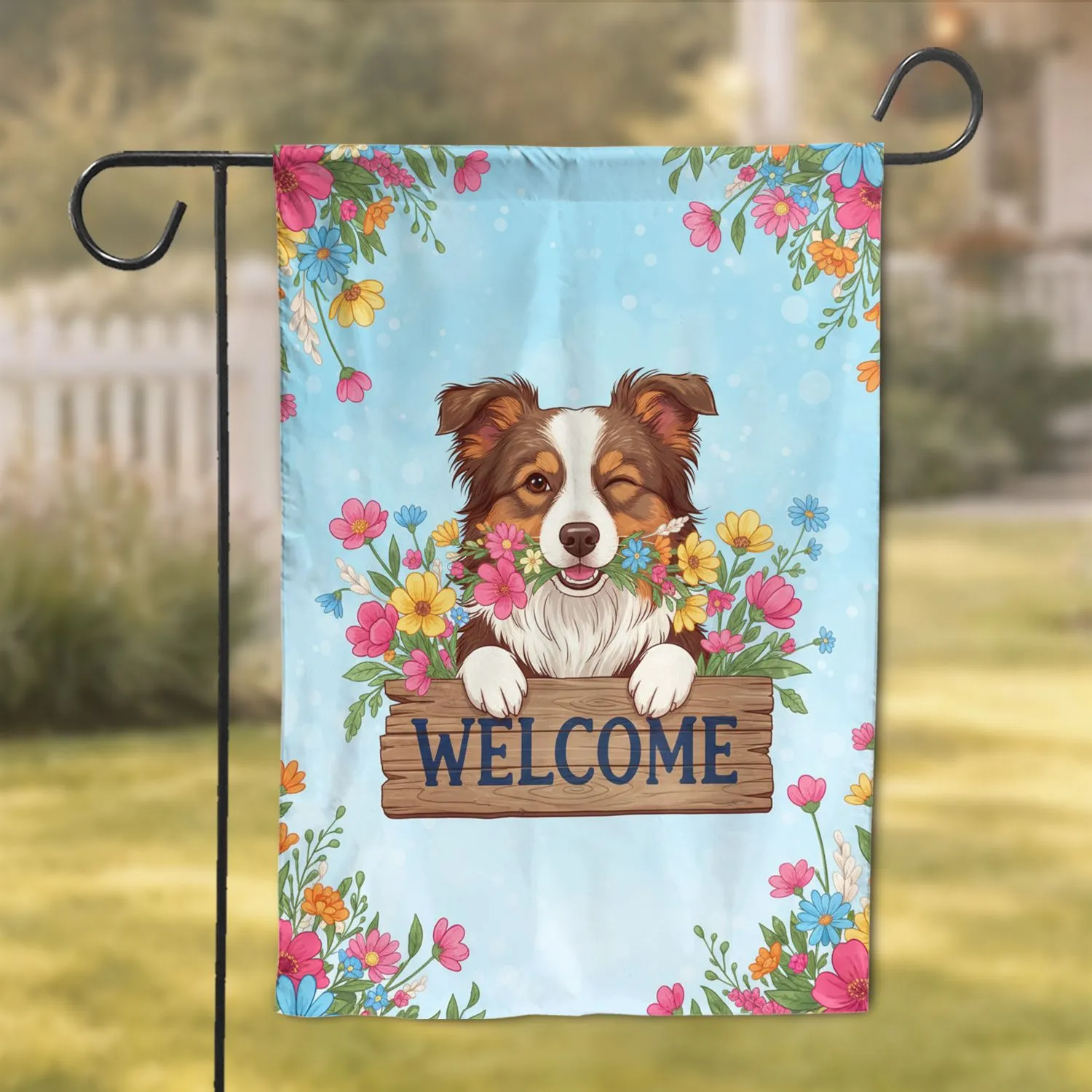 Winking Dog Welcome Sign Wildflower Garden - Everyday Home Decor Gift Garden Flag - 1