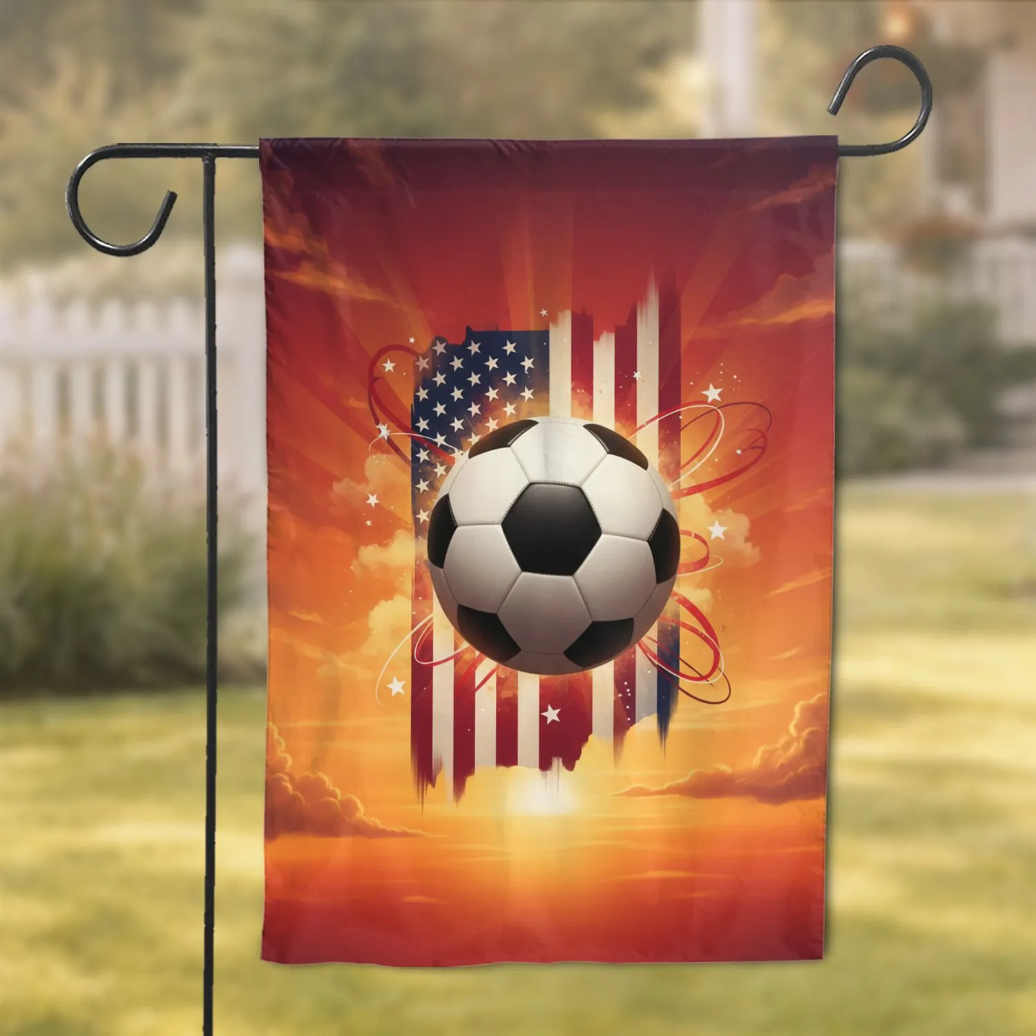 Soccer Ball USA Flag Sunset - Independence Day Gift for Patriotic Sports Fans Garden Flag - 1