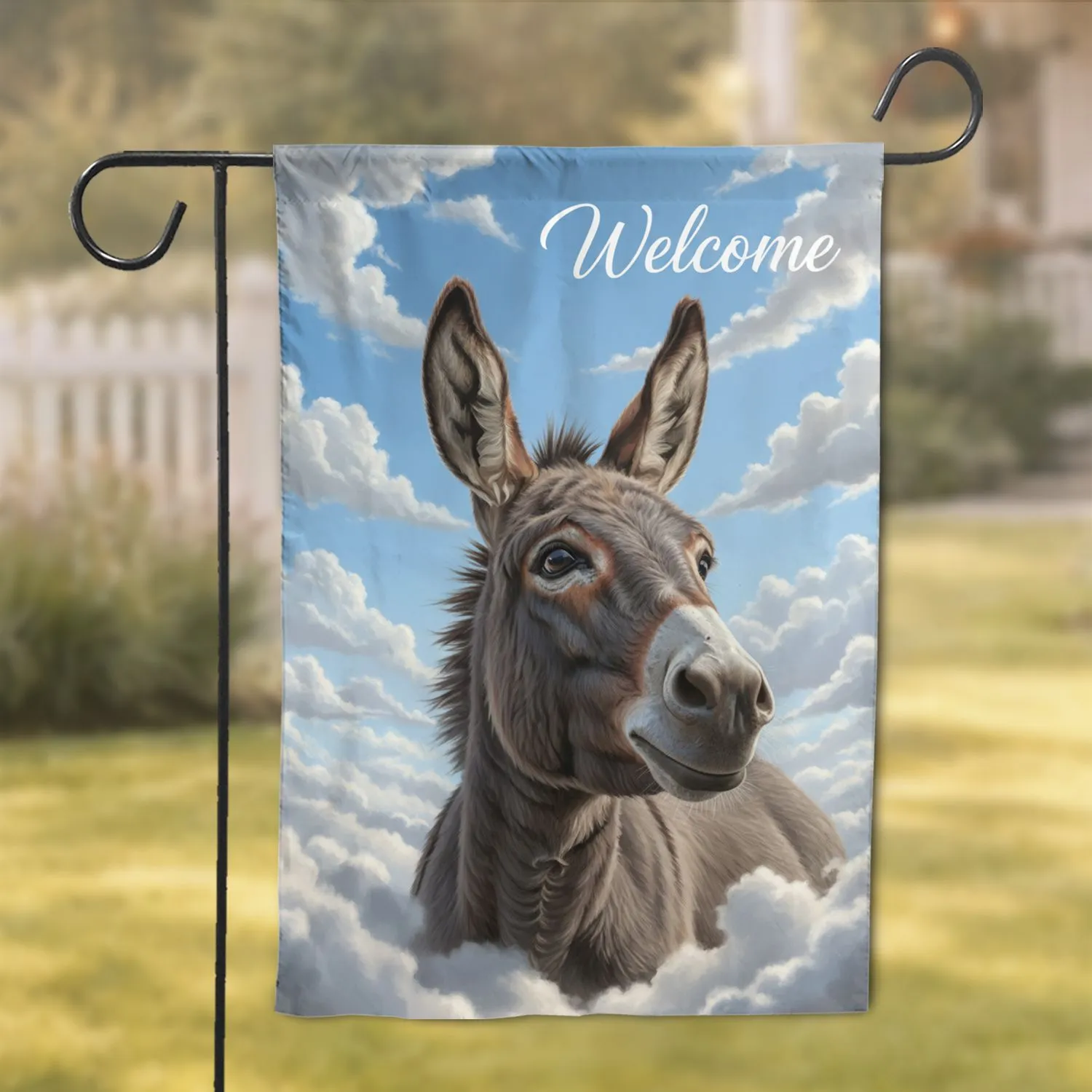 Photorealistic Donkey Welcome Clouds - Home Decor Gift for Donkey Lover Garden Flag - 1