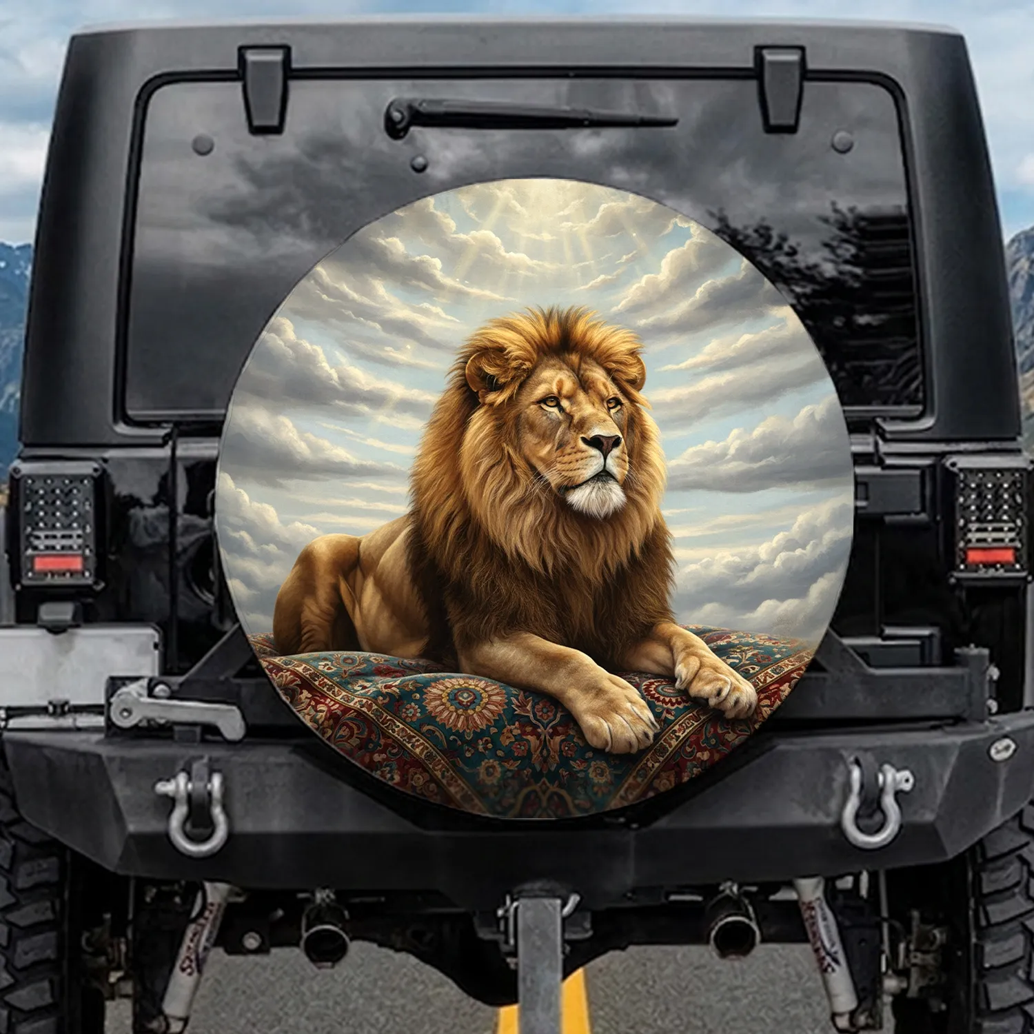 Regal Lion Royal Rug Cloudy Sky - Wildlife Lover Home Decor Gift Spare Tire Cover - 1