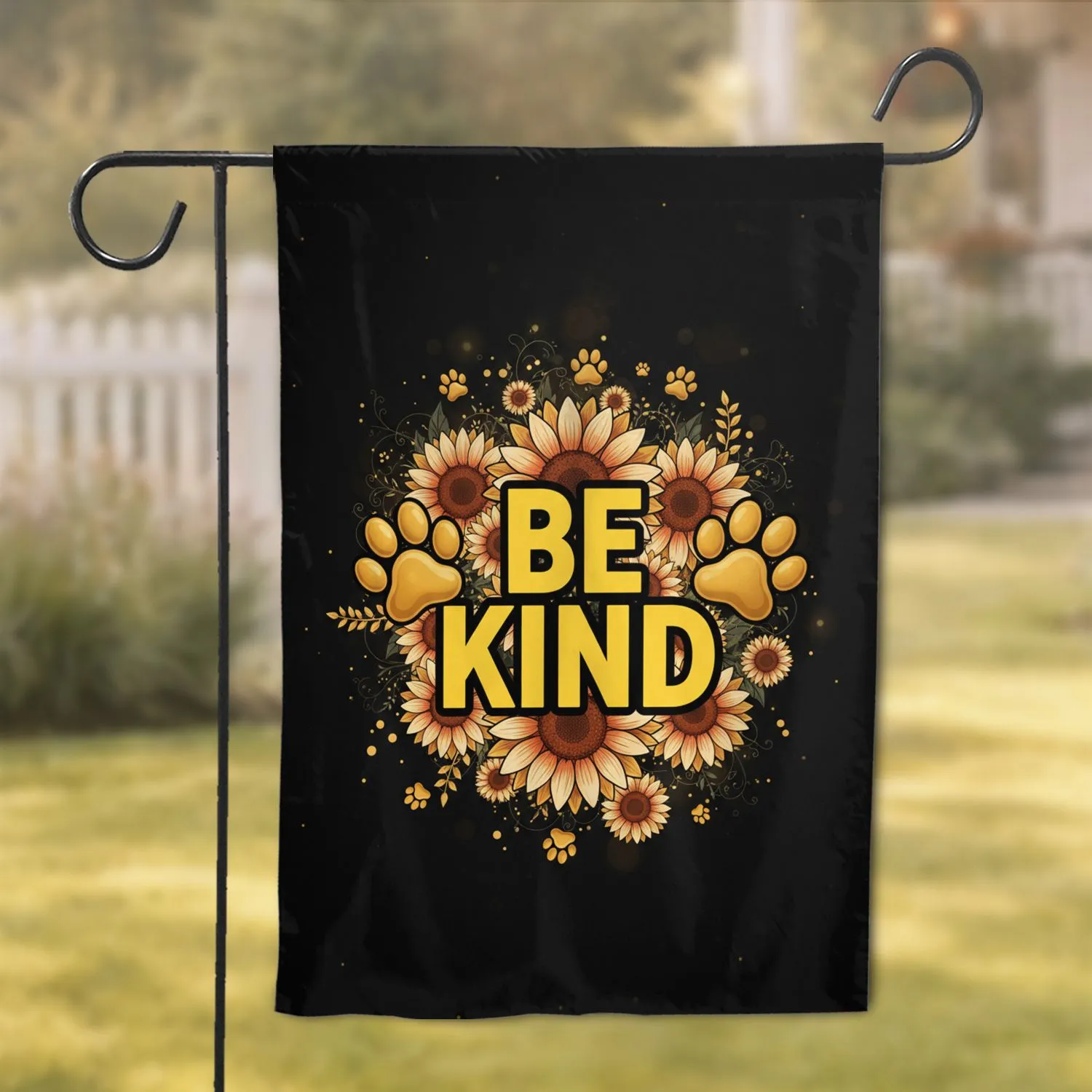 BE KIND Sunflowers Golden Paw Print - Kindness Home Decor for Pet Lovers Garden Flag - 1