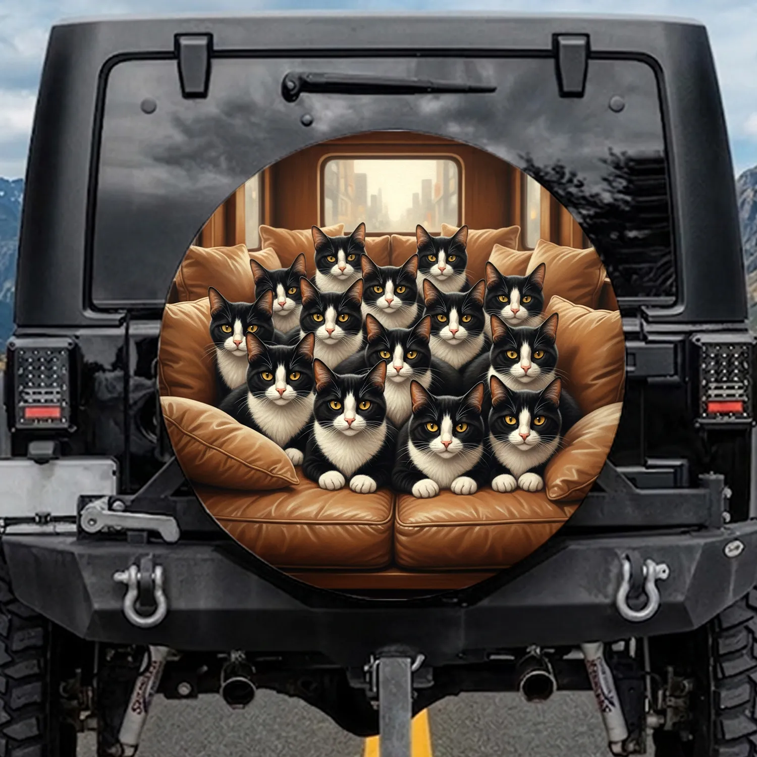 Black White Tuxedo Cats Realistic Fur - Cat Lover Home Decor Gift Spare Tire Cover - 1