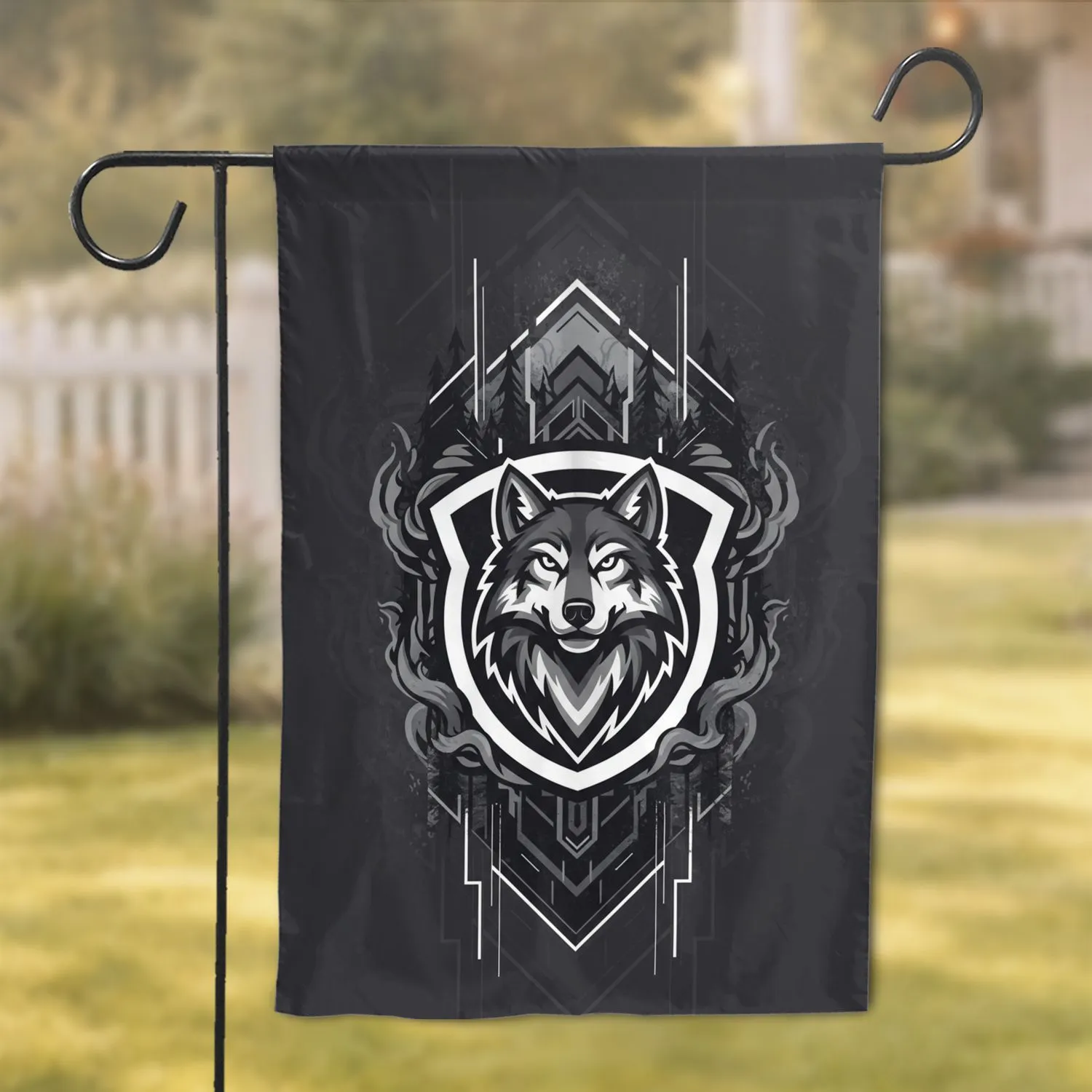 Proud Wolf Head Emblem White Shield - Home Decor Wildlife Lover Gift Garden Flag - 1