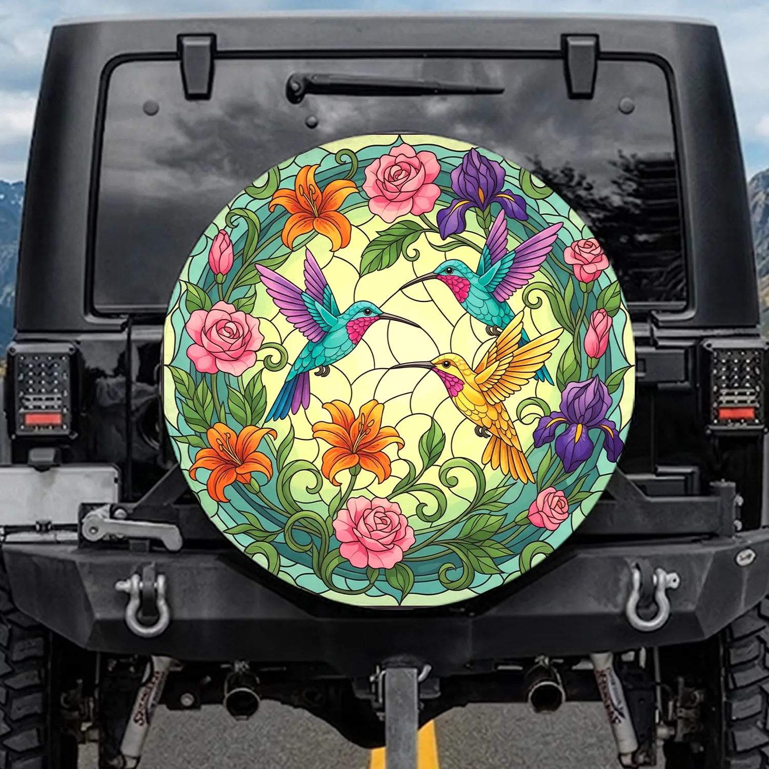 Hummingbirds Rose Orange Purple Flowers Green Leaves Travel Essentials - Wildlife Lover Gift Spare Tire Cover - 1