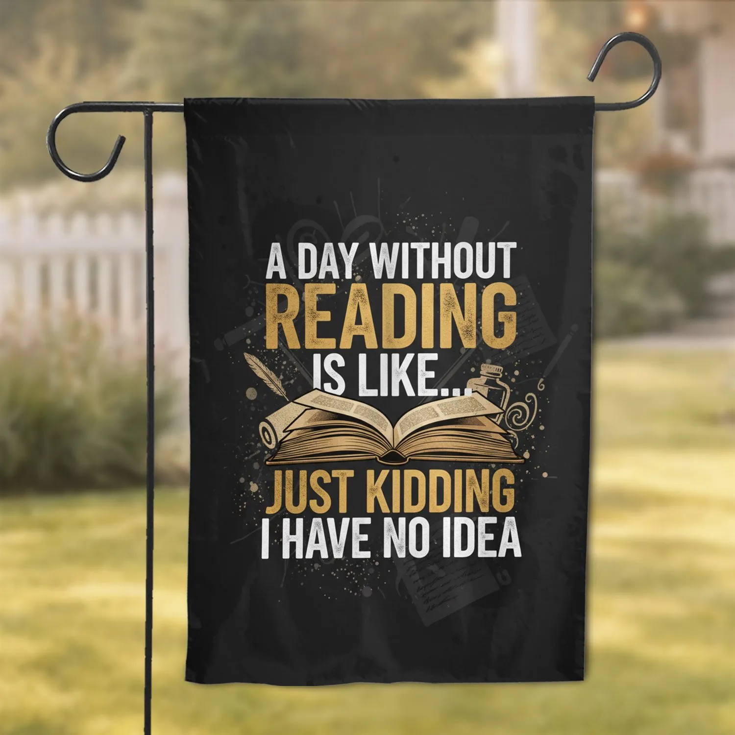Open Book Reading Text - Funny Reader Gold Text Home Decor Gift for Book Lovers Garden Flag - 1