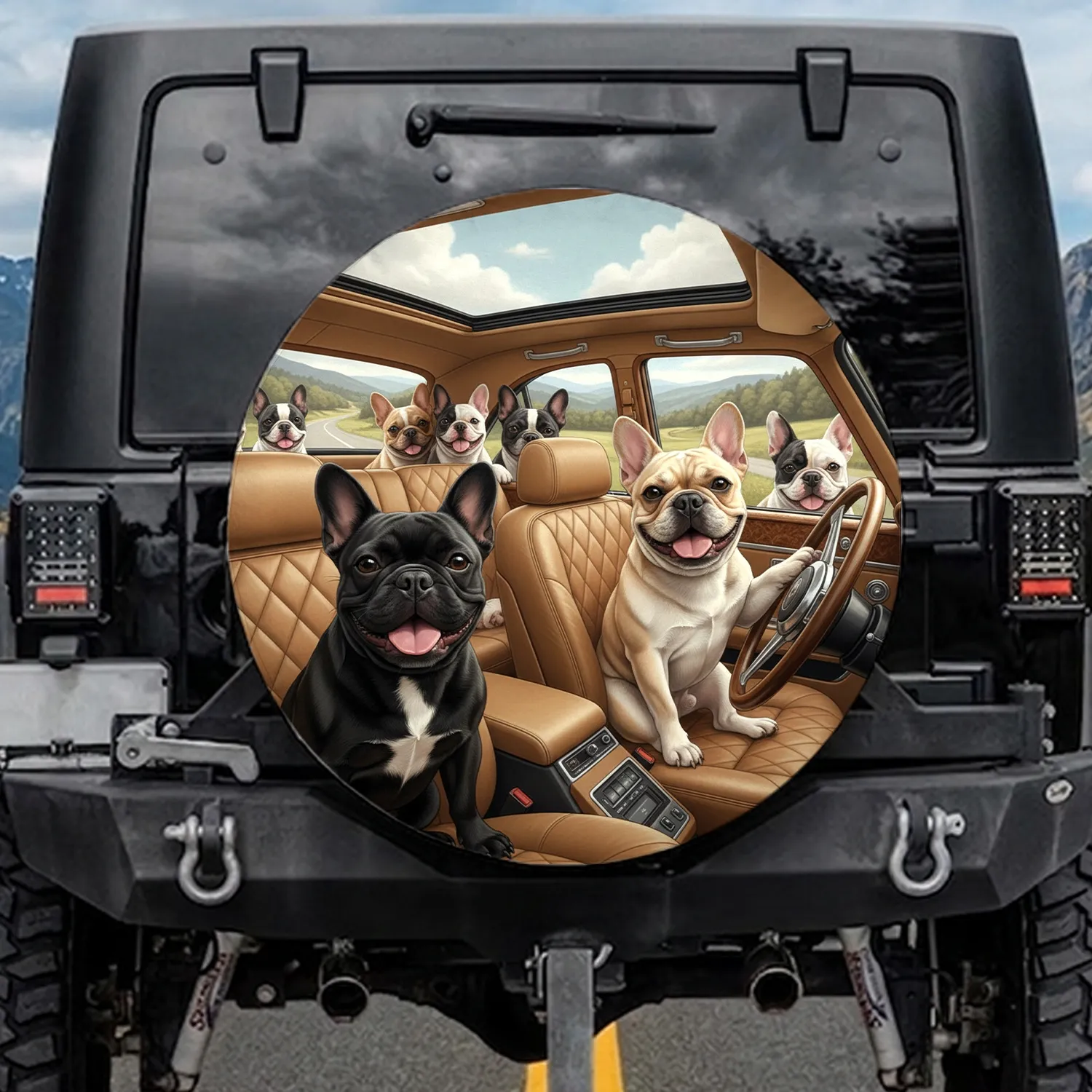 French Bulldog Crew Car Interior - Road Trip Adventure Dog Lover Gift Spare Tire Cover - 1