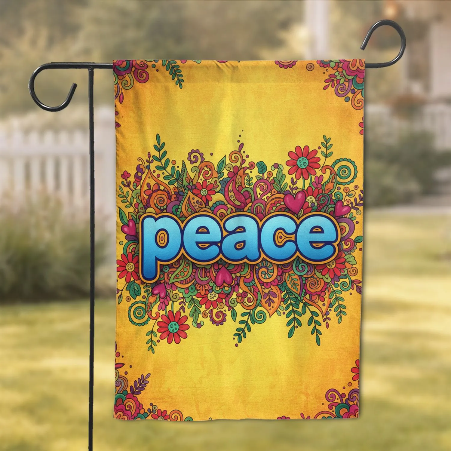 Peace Bohemian Hearts Daisy Paisley Floral Spirals - Home Decor Gift Garden Flag - 1