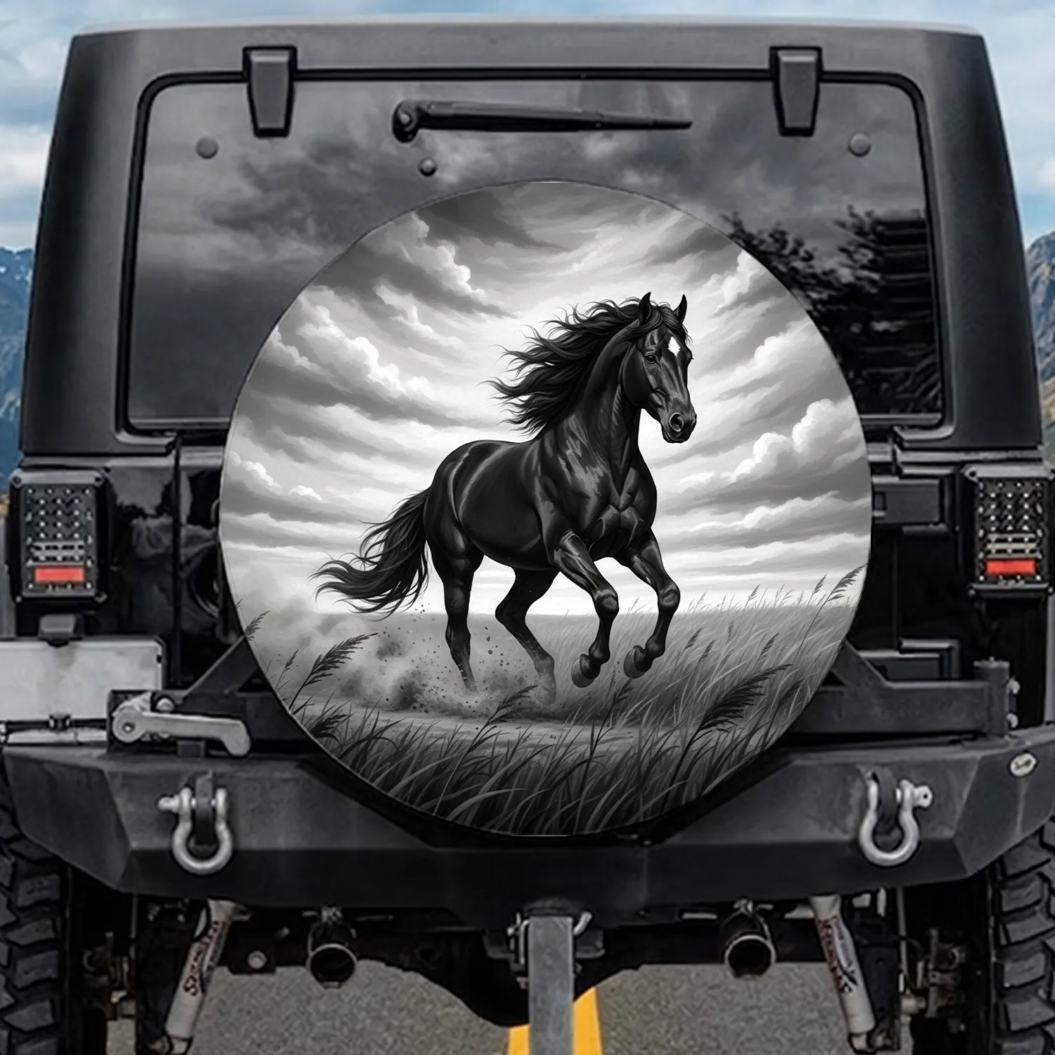 Black Horse Gallop Untamed Plains - Outdoor Adventure Gift Spare Tire Cover - 1