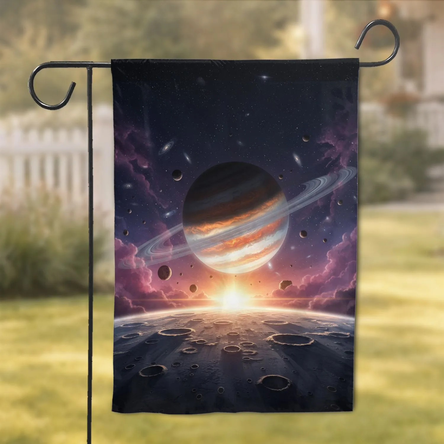 Cosmic Sunrise Planet Horizon Nebula - Space Lover Home Decor Gift Garden Flag - 1