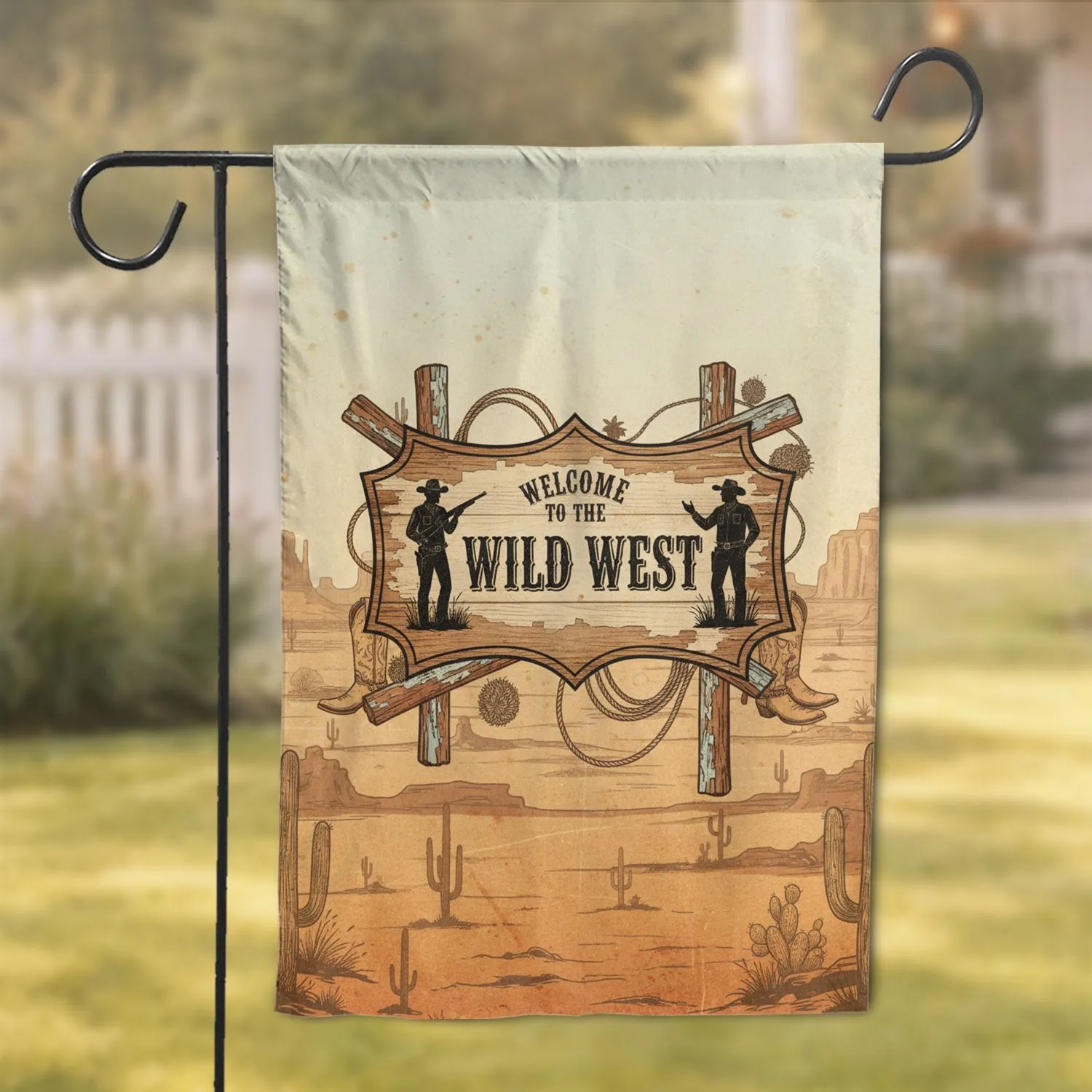 Welcome Wild West Cowboy Plaque Western Desert - Western Home Decor Gift Garden Flag - 1