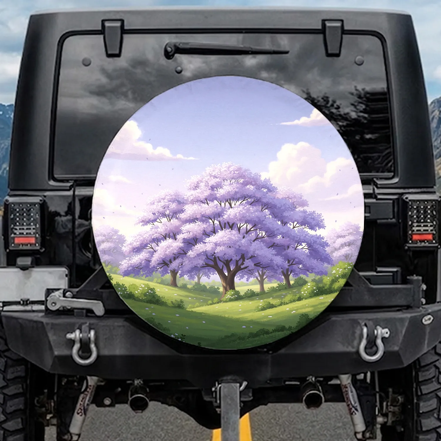 Lavender Flowering Tree Landscape Periwinkle Sky - Travel Essentials Gift Spare Tire Cover - 1