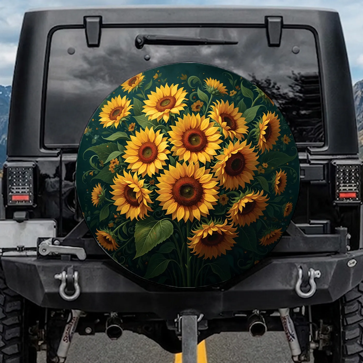 Lush Sunflowers Bouquet - Home Decor Gift for Art Lover Spare Tire Cover - 1
