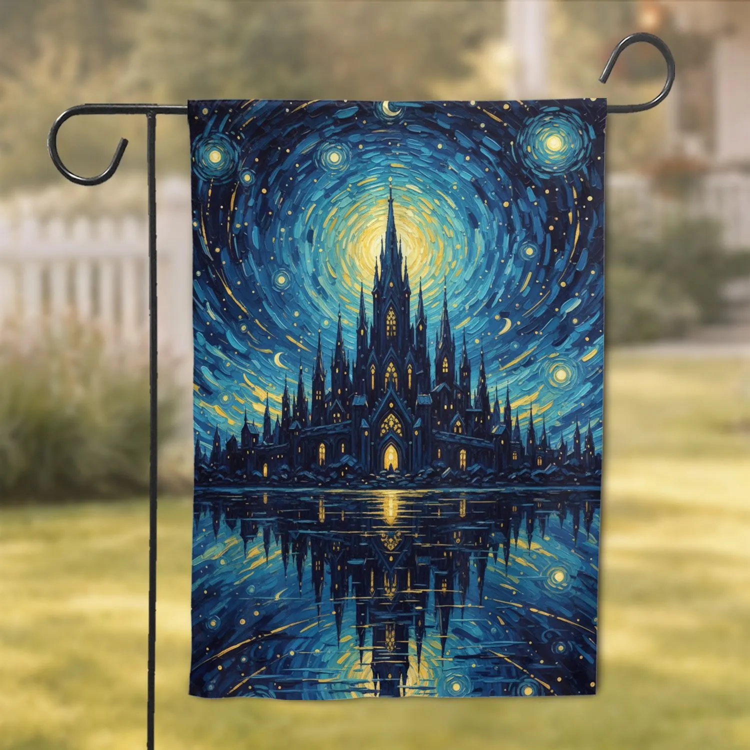 Gothic Castle Starry Night Reflection - Home Decor Gift Garden Flag - 1