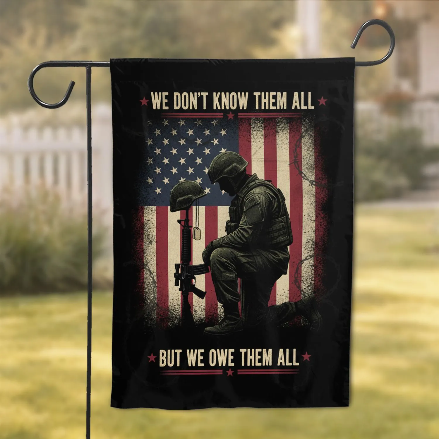 Soldier Battle Cross American Flag Tribute - Memorial Day Gift for Veterans Garden Flag - 1