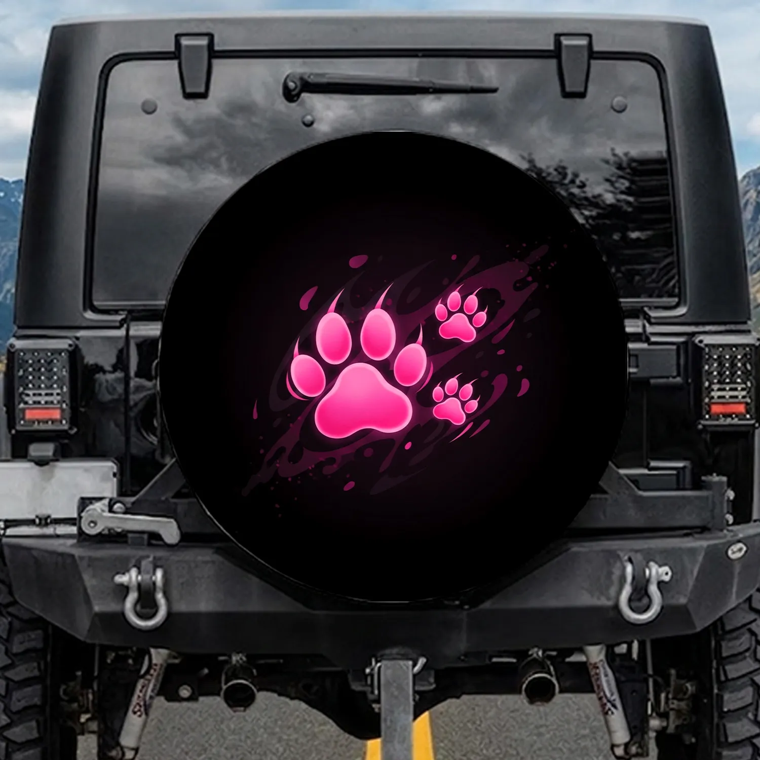 Hot Pink Paw Prints Upward Trailing Fluid Dust Trails - Pet Lover Gift Spare Tire Cover - 1