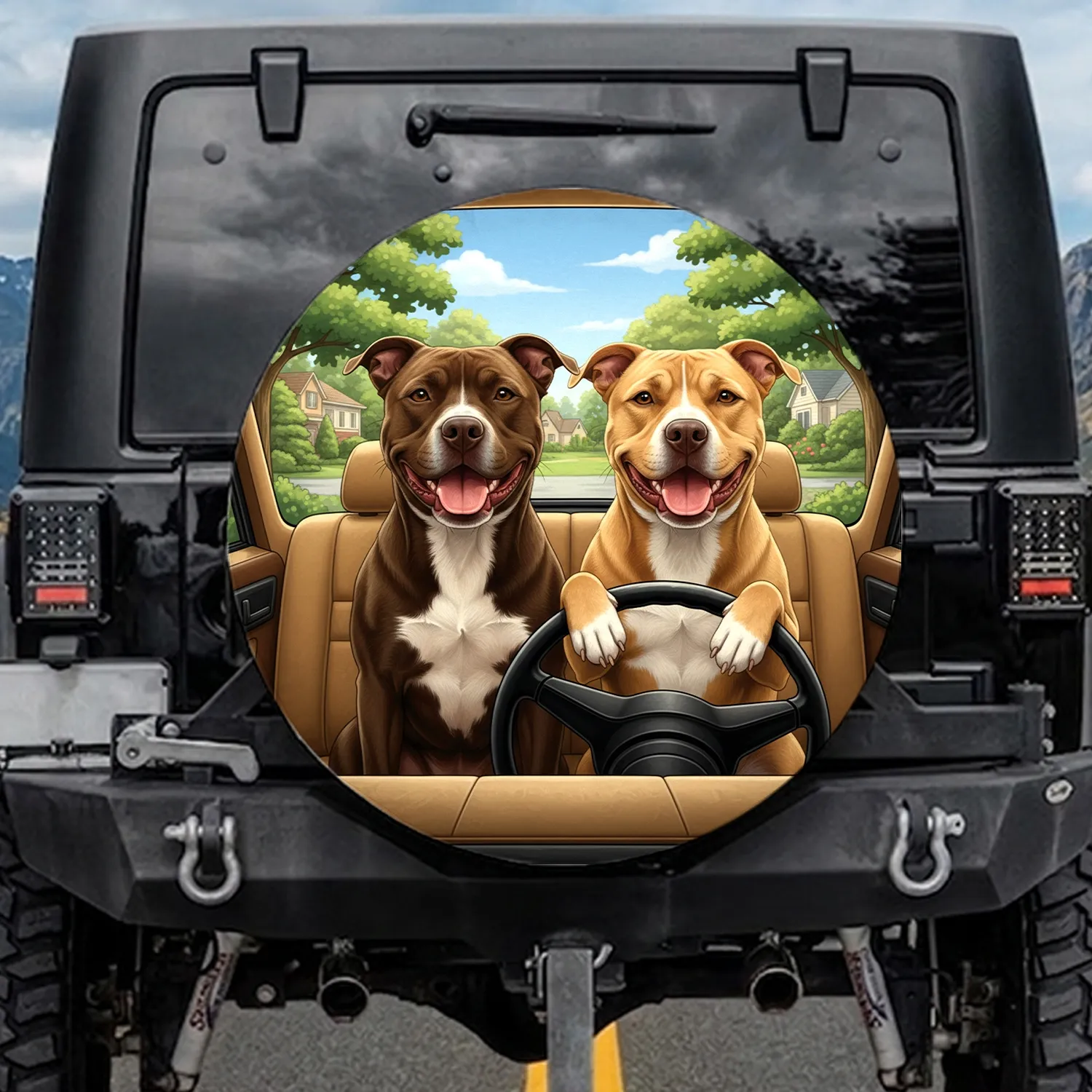 Smiling Pit Bull Dogs Car Interior - Dog Lover Everyday Gift Spare Tire Cover - 1