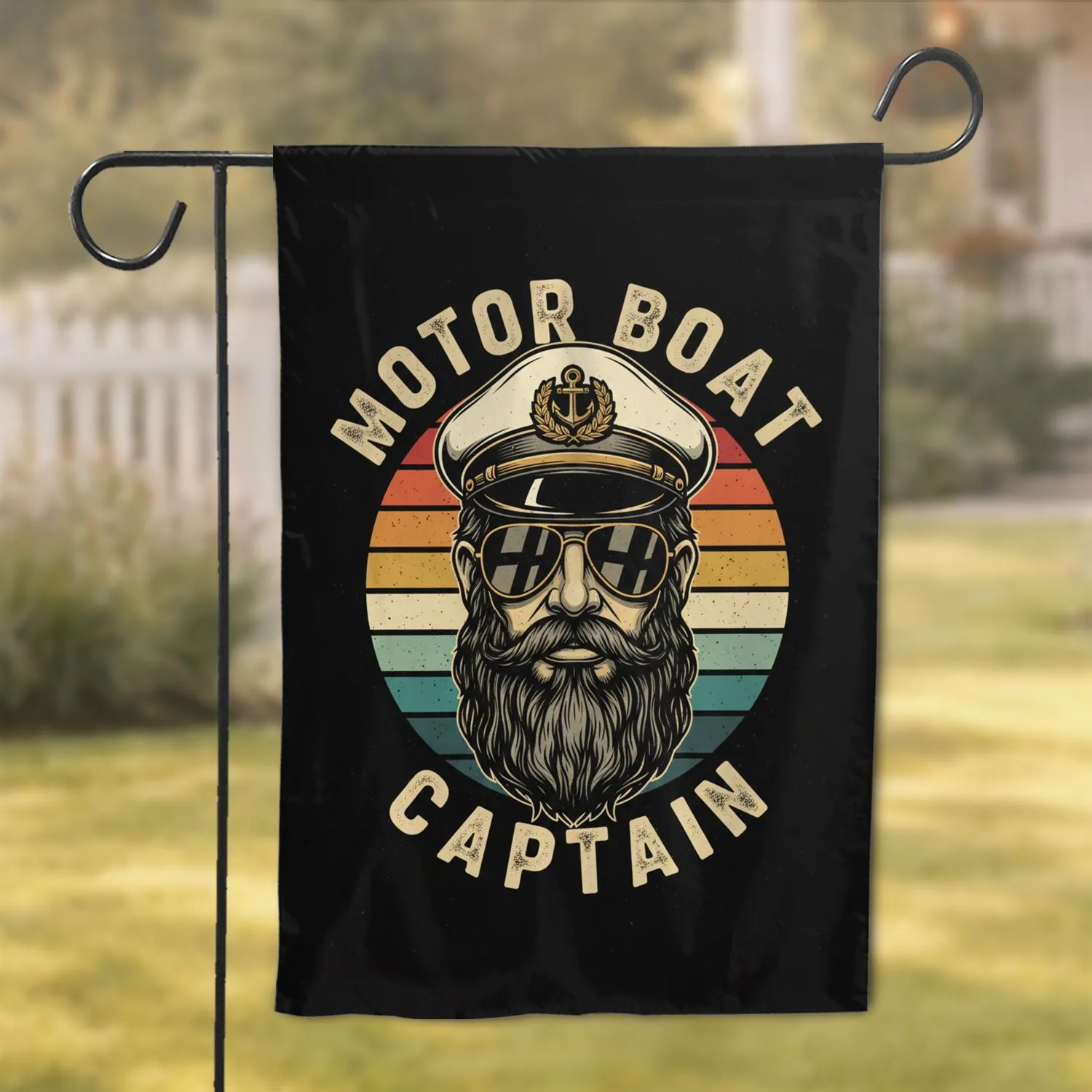 Bearded Captain Sunglasses Motor Boat Anchor - Boating Enthusiast Gift for Dad Garden Flag - 1