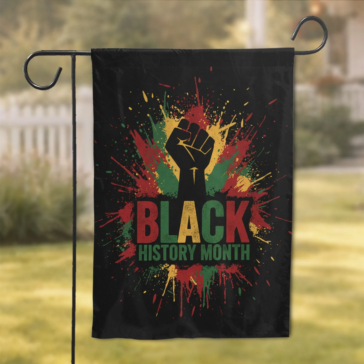 Raised Fist Black History Month - Cultural Pride Empowerment Celebration Garden Flag - 1