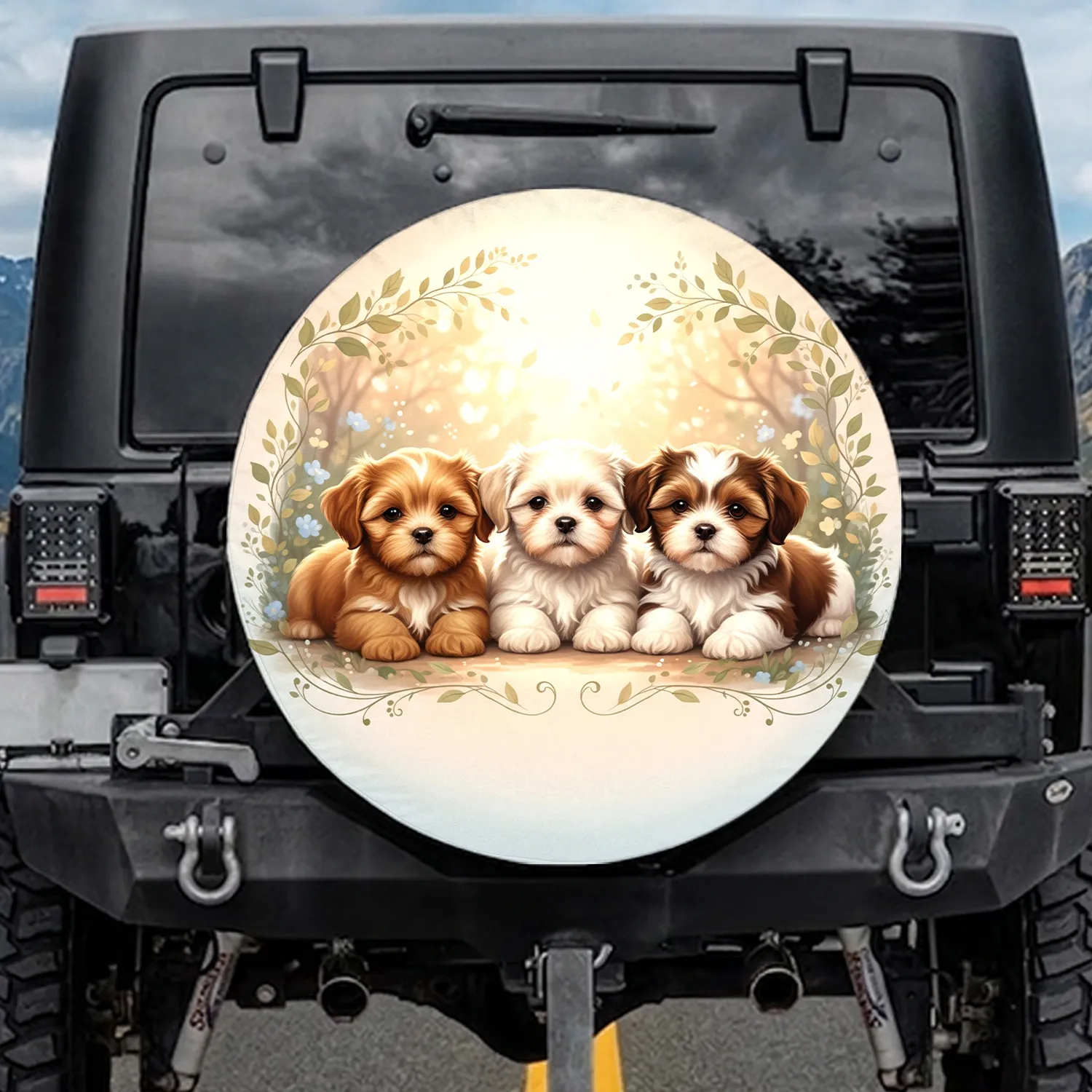 Three Shih Tzu Puppies - Everyday Dog Lover Home Decor Spare Tire Cover - 1