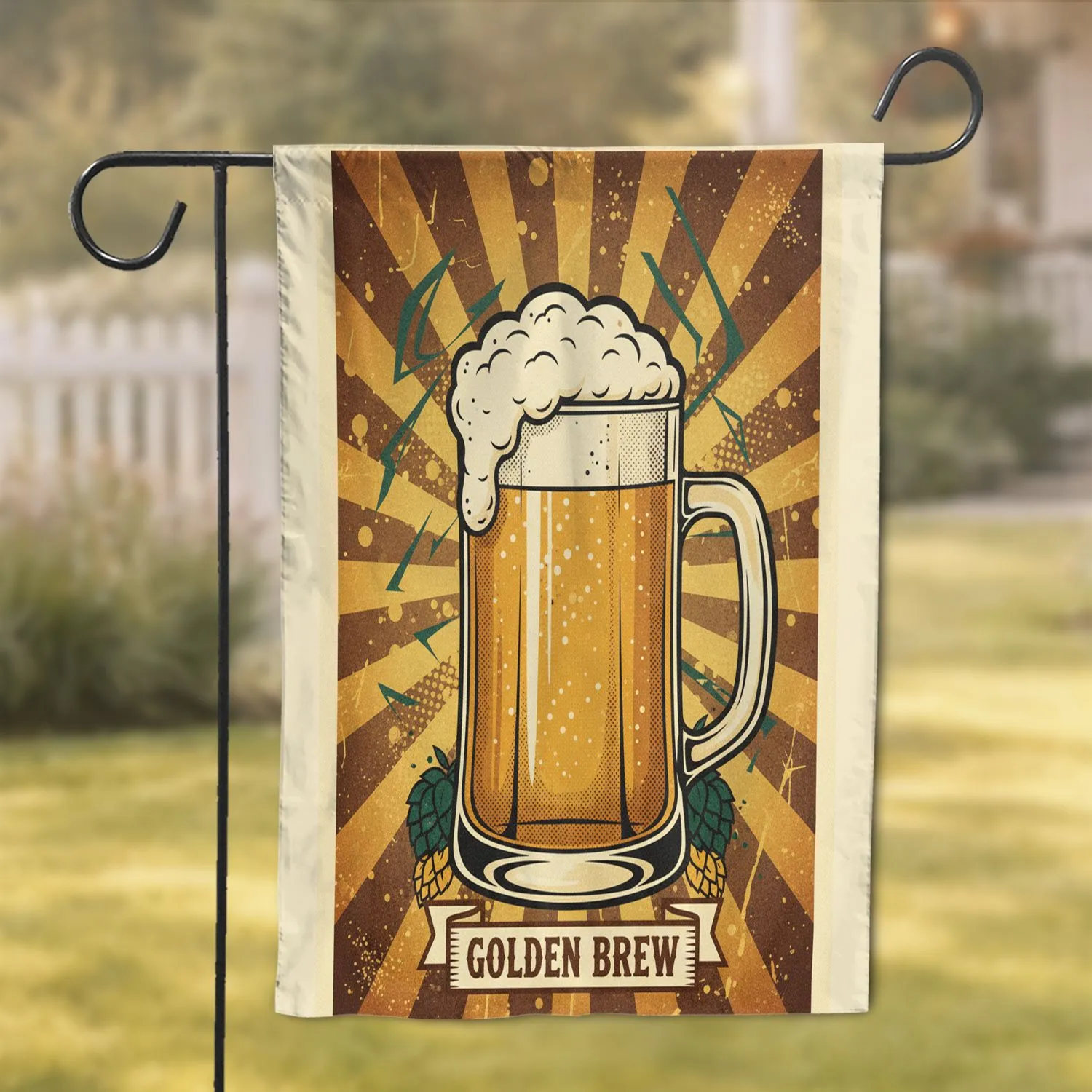 Beer Mug Frothy Foam Sunburst Dots - Home Decor Gift for Beer Enthusiasts Garden Flag - 1