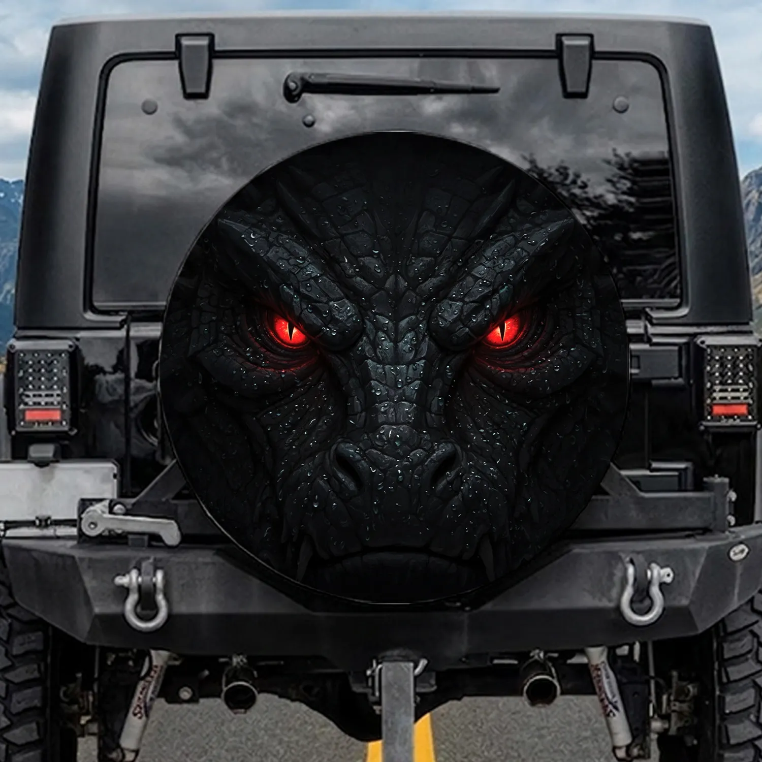 Glowing Fiery Eyes Monster Face - Dark Aesthetic Decor Gift for Creature Fans Spare Tire Cover - 1