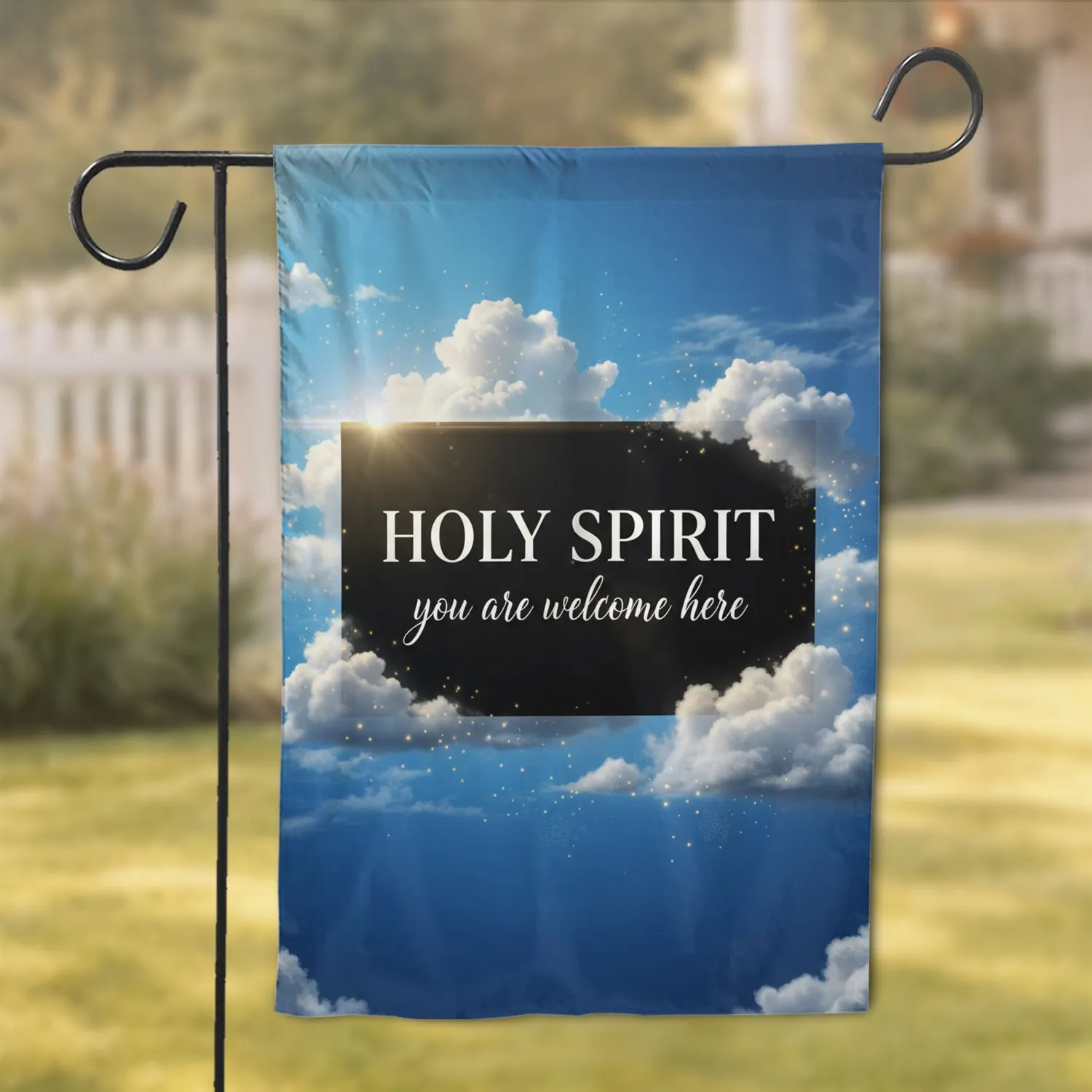 Holy Spirit You Are Welcome Here Celestial Clouds - Spiritual Home Decor Gift for Believers Garden Flag - 1