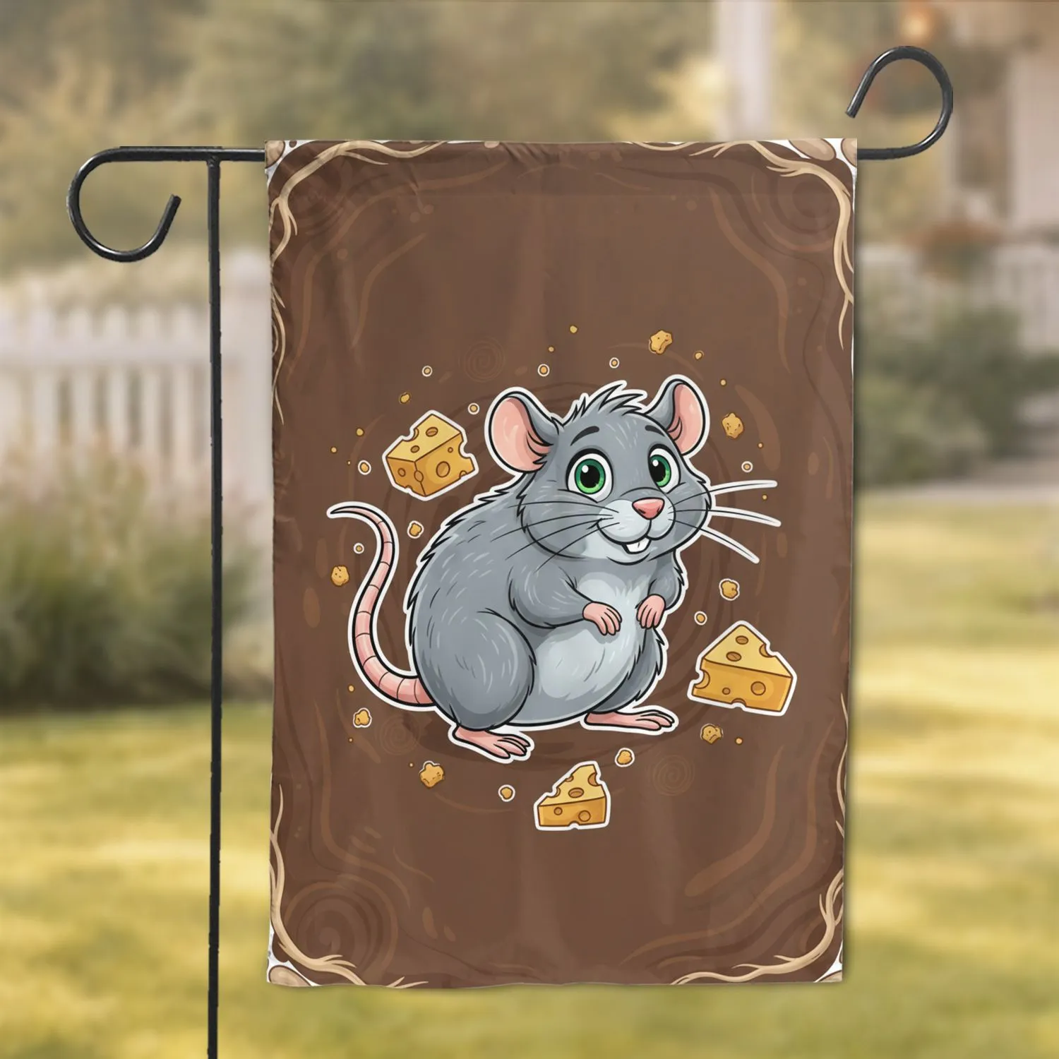 Curious Cartoon Rat Cheese Burrow Home Decor Gift for Animal Lovers Garden Flag - 1