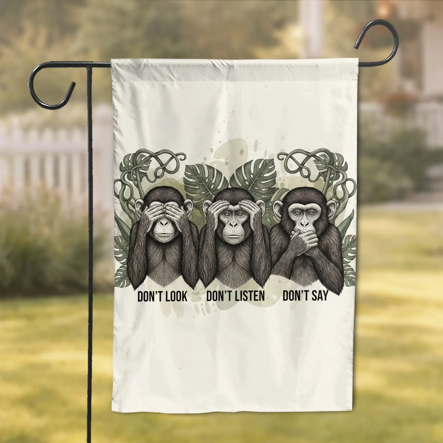 Three Wise Monkeys See No Evil Hear No Evil Speak No Evil Proverb Life Lesson Home Decor Garden Flag - 1