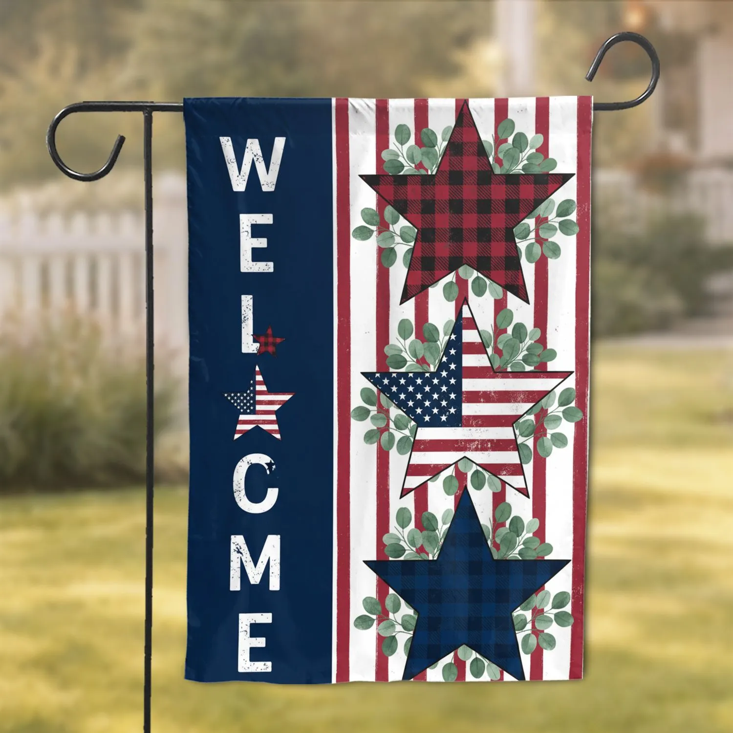 Patriotic Stars Welcome Sign American Flag - Farmhouse Home Decor Gift Garden Flag - 1