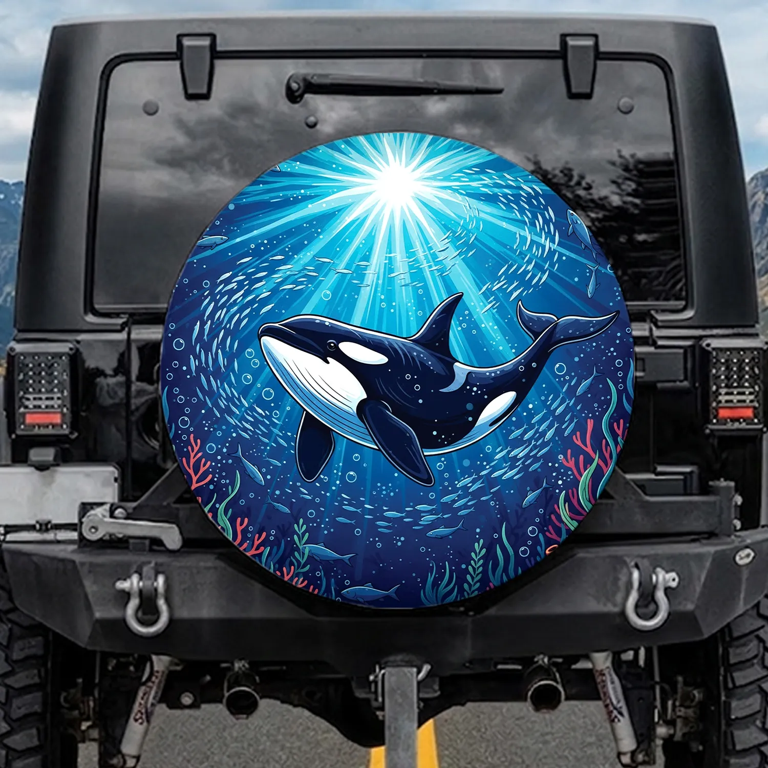 Killer Whale Orca Ocean Fish Coral Seaweed Bubbles - Wildlife Lover Gift Spare Tire Cover - 1