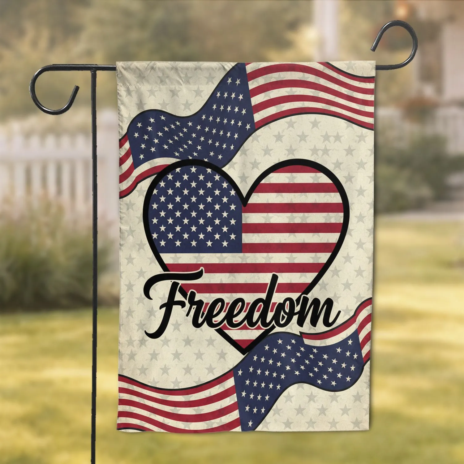 Bold Patriotic Waving American Flag Heart Freedom - USA 250th Anniversary 1776-2026 Garden Flag - 1