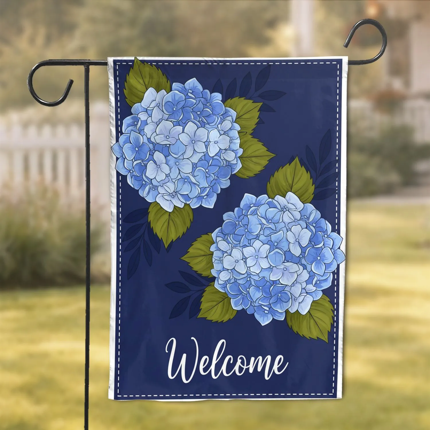 Blue Hydrangeas Welcome Floral - Everyday Outdoor Welcome Decor Garden Flag - 1