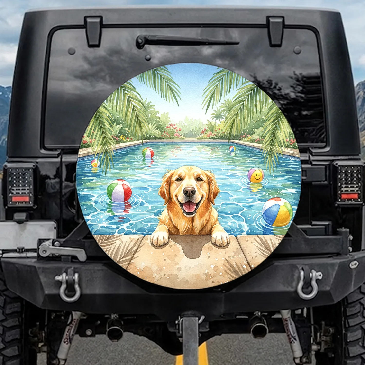 Golden Retriever Swimming Pool Beach Balls - Dog Lover Travel Essentials Gift Spare Tire Cover - 1