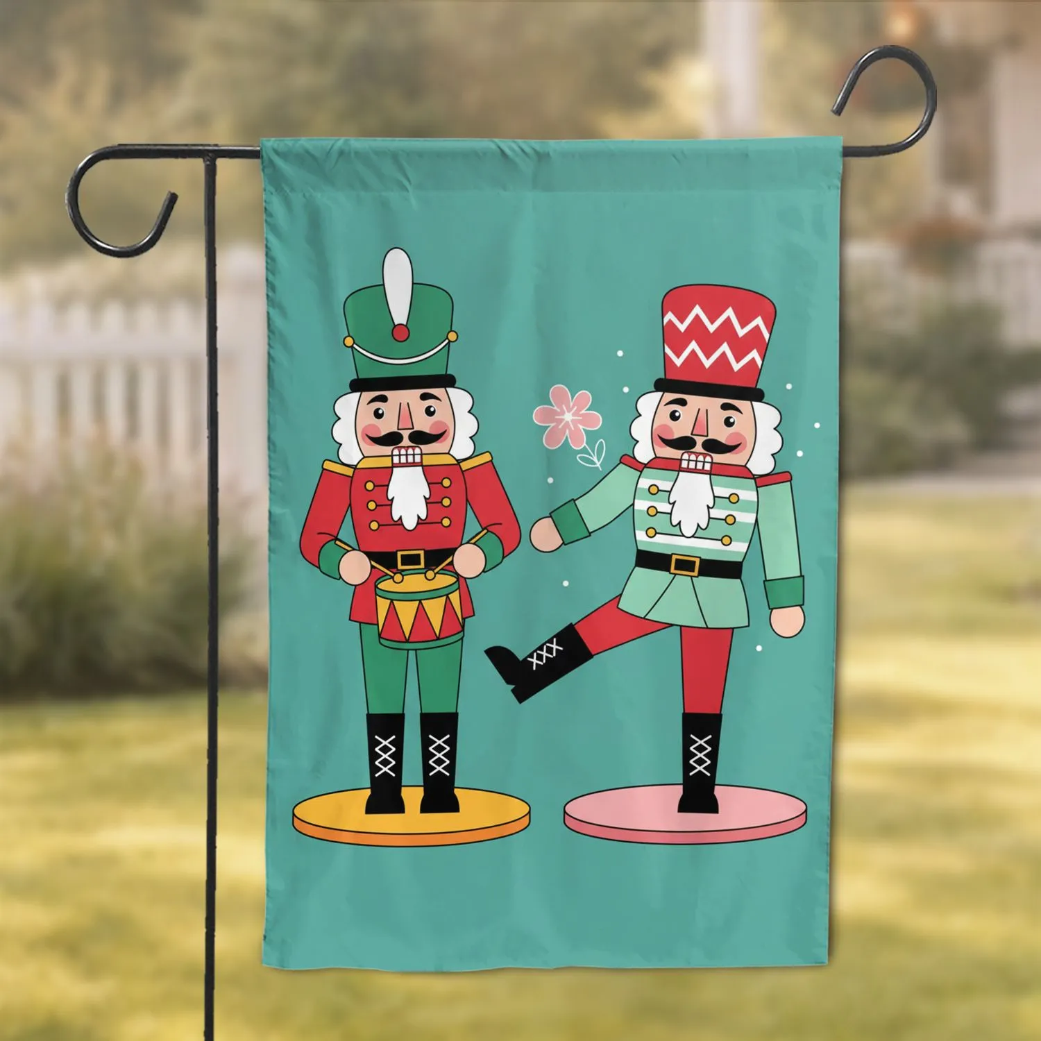 Nutcracker Soldiers Golden Drum Snowflakes Stars Christmas Holiday Home Decor Gift Garden Flag - 1