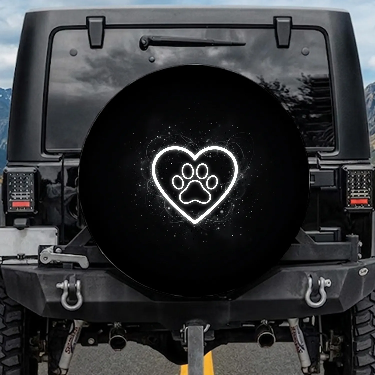 Luminous Heart Paw Print Cosmic Sky - Pet Lover Everyday Gift Spare Tire Cover - 1