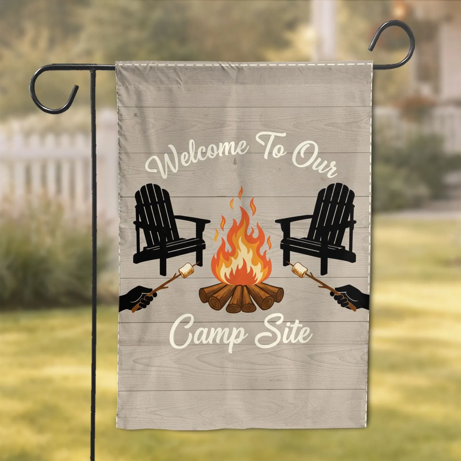 Adirondack Chairs Campfire Marshmallows Welcome Sign - Home Decor Gift Garden Flag - 1
