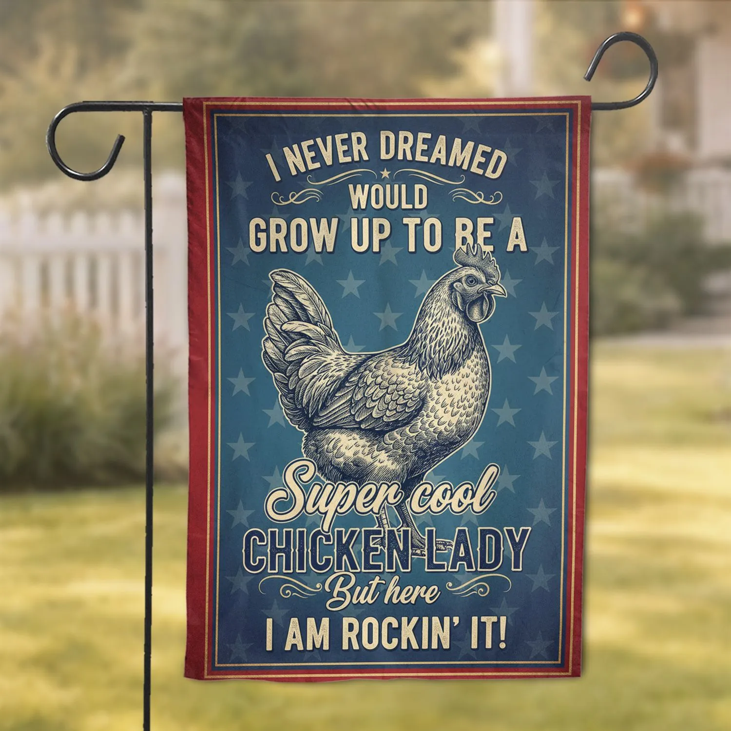 Barred Rock Hen Chicken Lady Quote - Rustic Farmhouse Home Decor for Chicken Lovers Garden Flag - 1