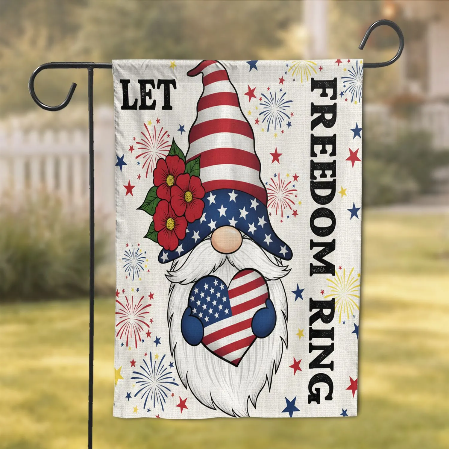 Patriotic Uncle Sam Gnome American Flag Heart - Independence Day Home Decor Gift for Veterans Garden Flag - 1