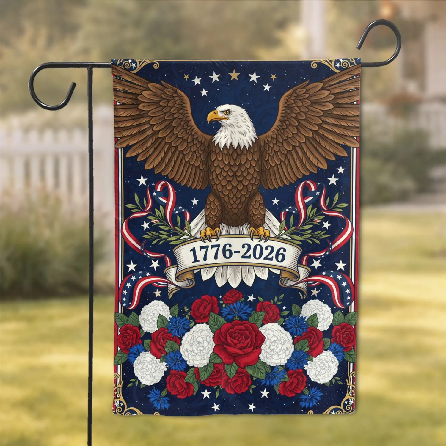 Bald Eagle American Flag 1776-2026 USA 250th Anniversary Independence Day for Veterans Garden Flag - 1